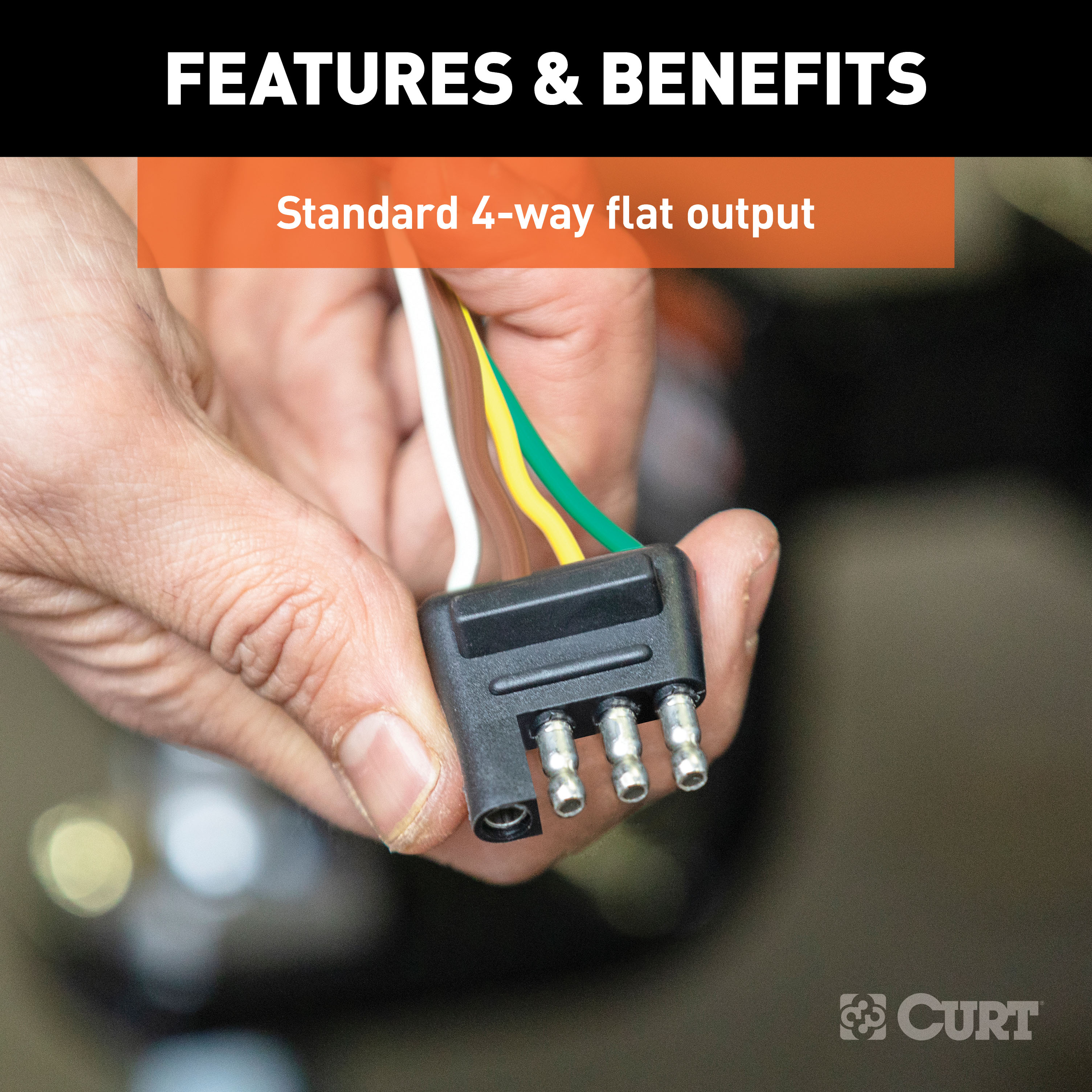 CURT 4-Way Flat Connector for Rewiring Trailer, Includes 20' Wires (Packaged) Trailer Connector Kit thumbnail 2