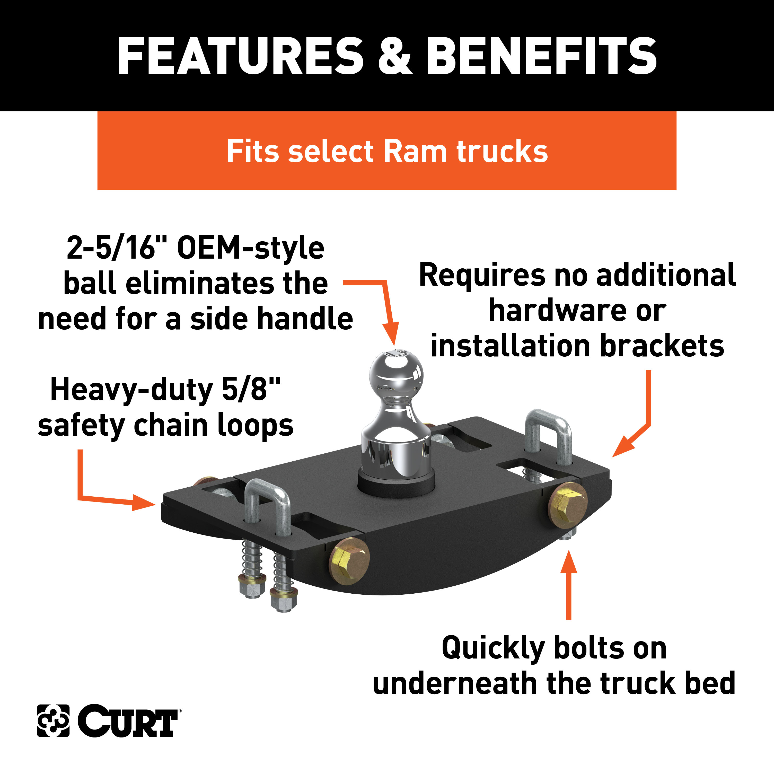 CURT OEM-Style Gooseneck Hitch, Select Ram 2500, 3500 Gooseneck Trailer Hitch thumbnail 1