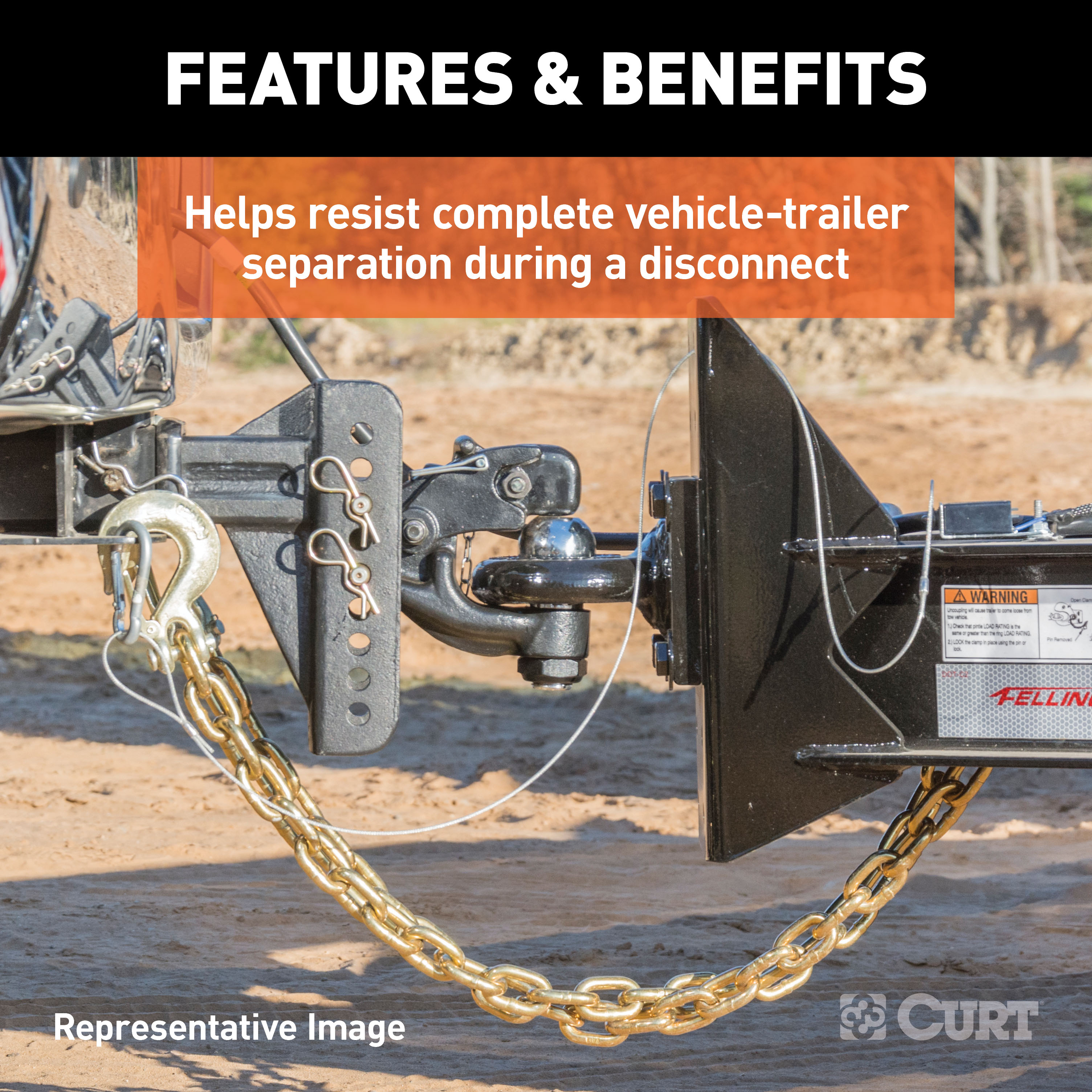 CURT 35" Safety Chain with 1 Clevis Hook (18,800 lbs, Yellow Zinc) Trailer Hitch thumbnail 4