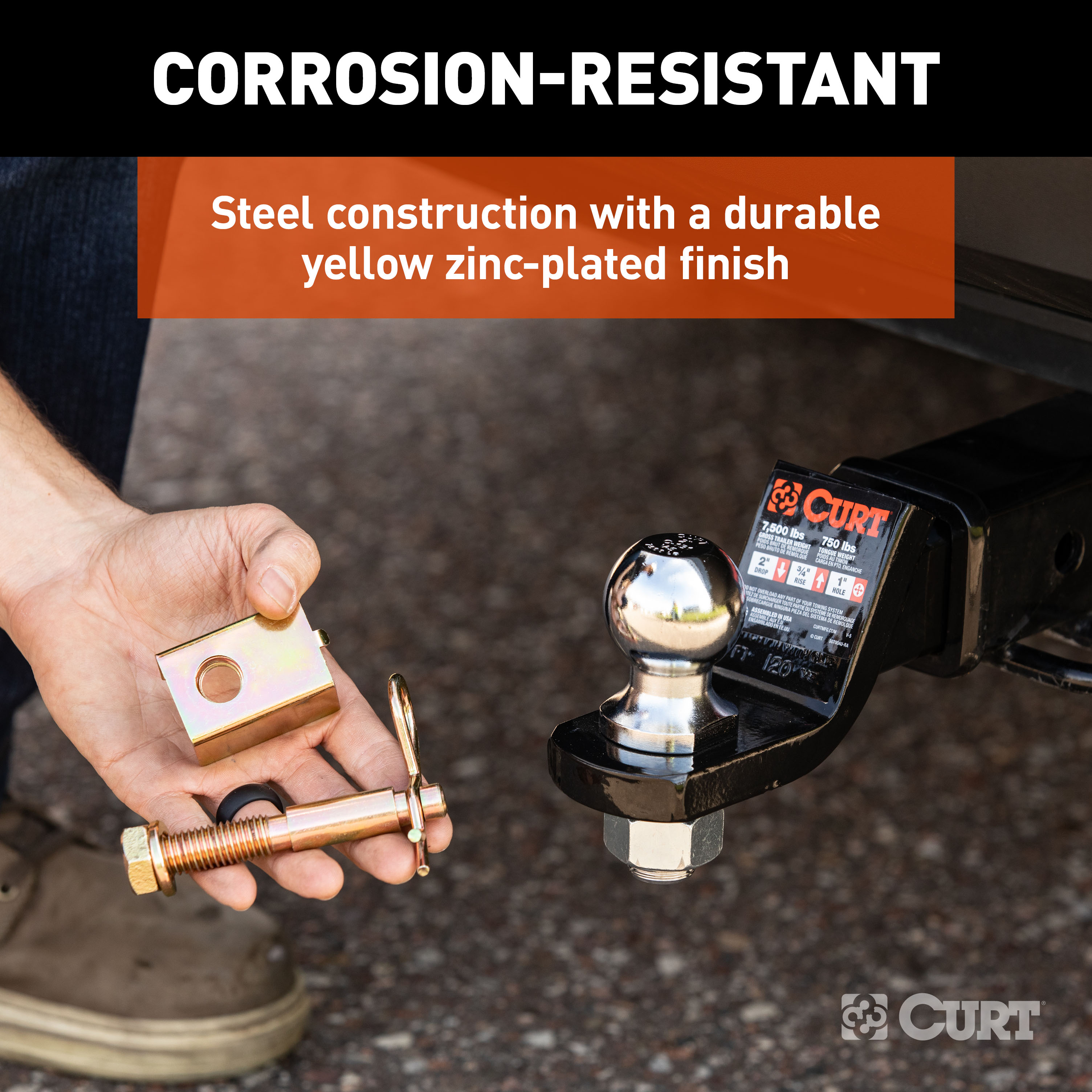 CURT Anti-Rattle Hitch Pin and Shim (Fits 2" Receiver with 5/8" Hole) Trailer Hitch Pin thumbnail 2