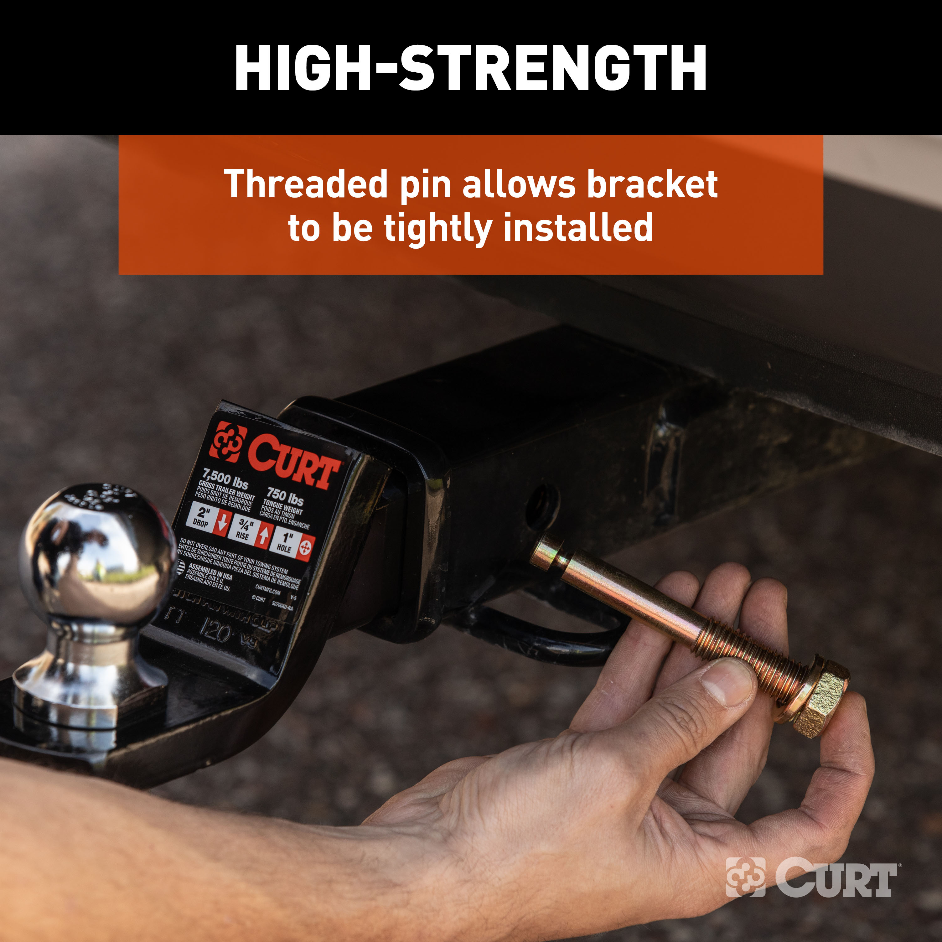 CURT Anti-Rattle Hitch Pin and Shim (Fits 2" Receiver with 5/8" Hole) Trailer Hitch Pin thumbnail 4