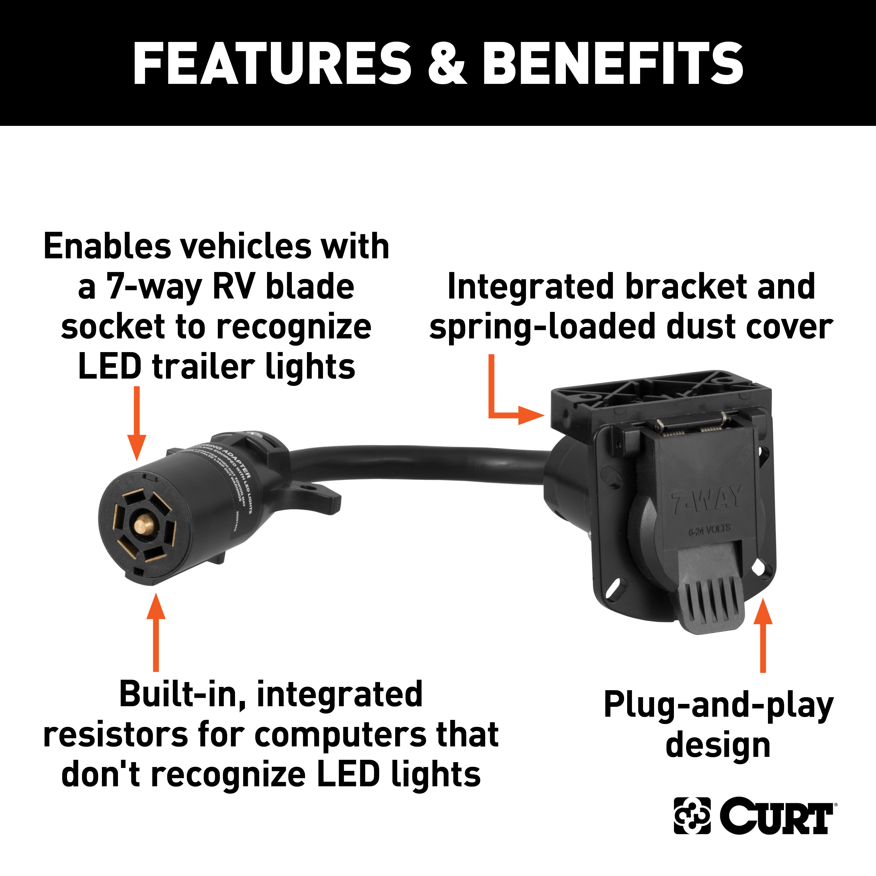 CURT 7-Way RV Blade LED Electrical Adapter (Not a Wiring Extension) Trailer Wiring Adapter Connector thumbnail 1