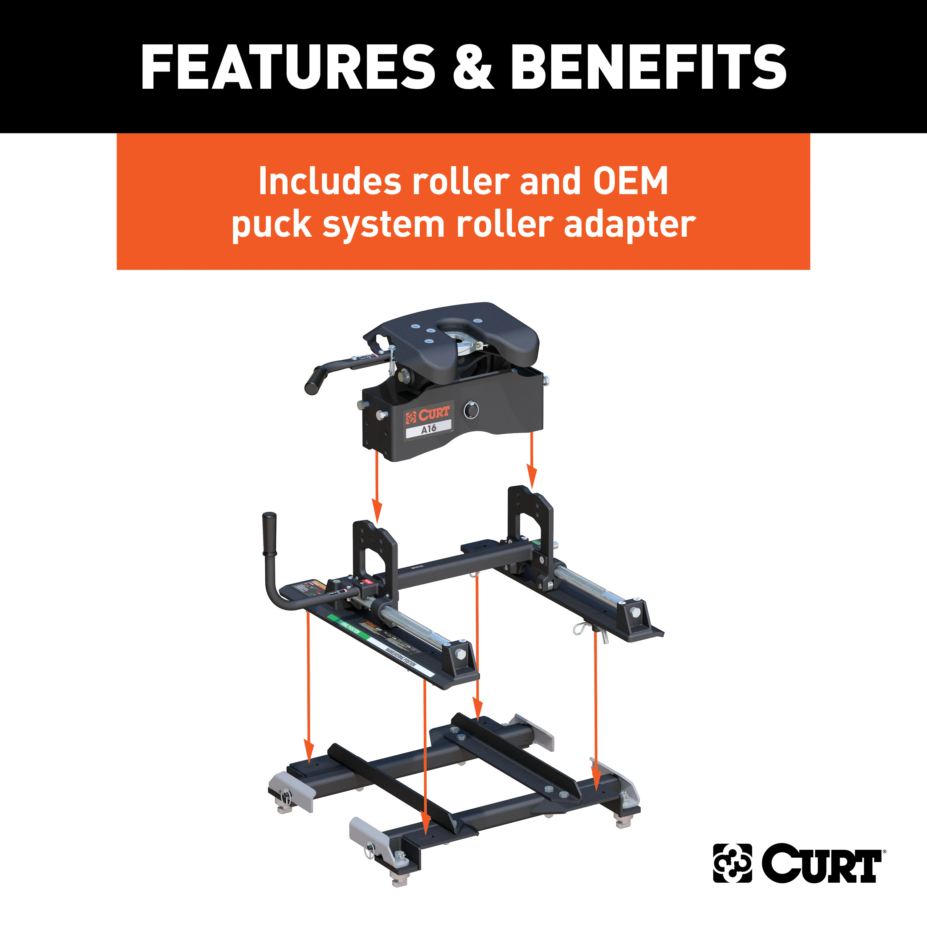 CURT 16K, 16K, A16 Sliding 5th Wheel Hitch, 16K, Select Silverado, Sierra, 6.5' Bed Puck System thumbnail 2