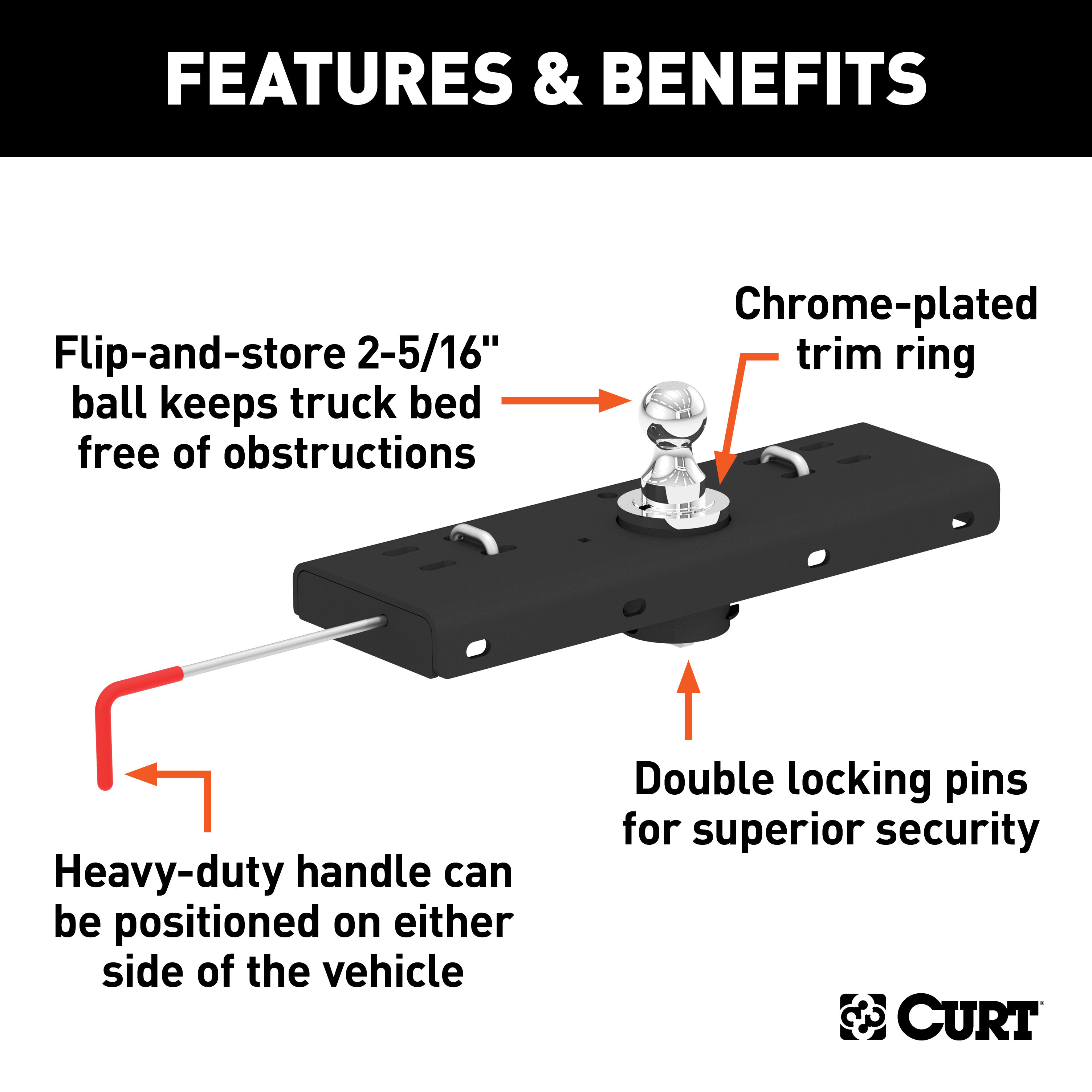 CURT Double Lock Gooseneck Hitch, 2-5/16" Ball, 30K (Brackets Required) Gooseneck Trailer Hitch thumbnail 1