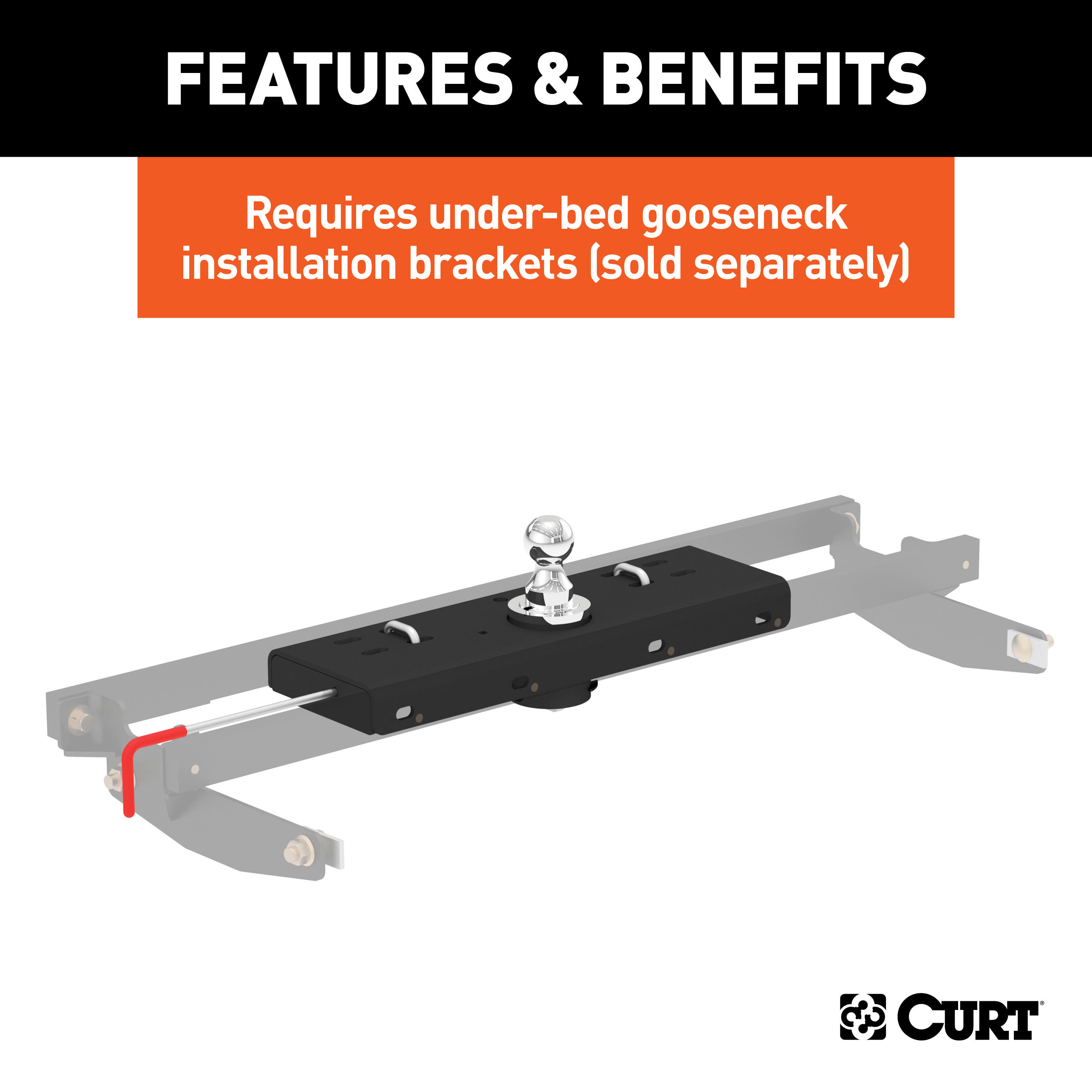CURT Double Lock Gooseneck Hitch, 2-5/16" Ball, 30K (Brackets Required) Gooseneck Trailer Hitch thumbnail 5