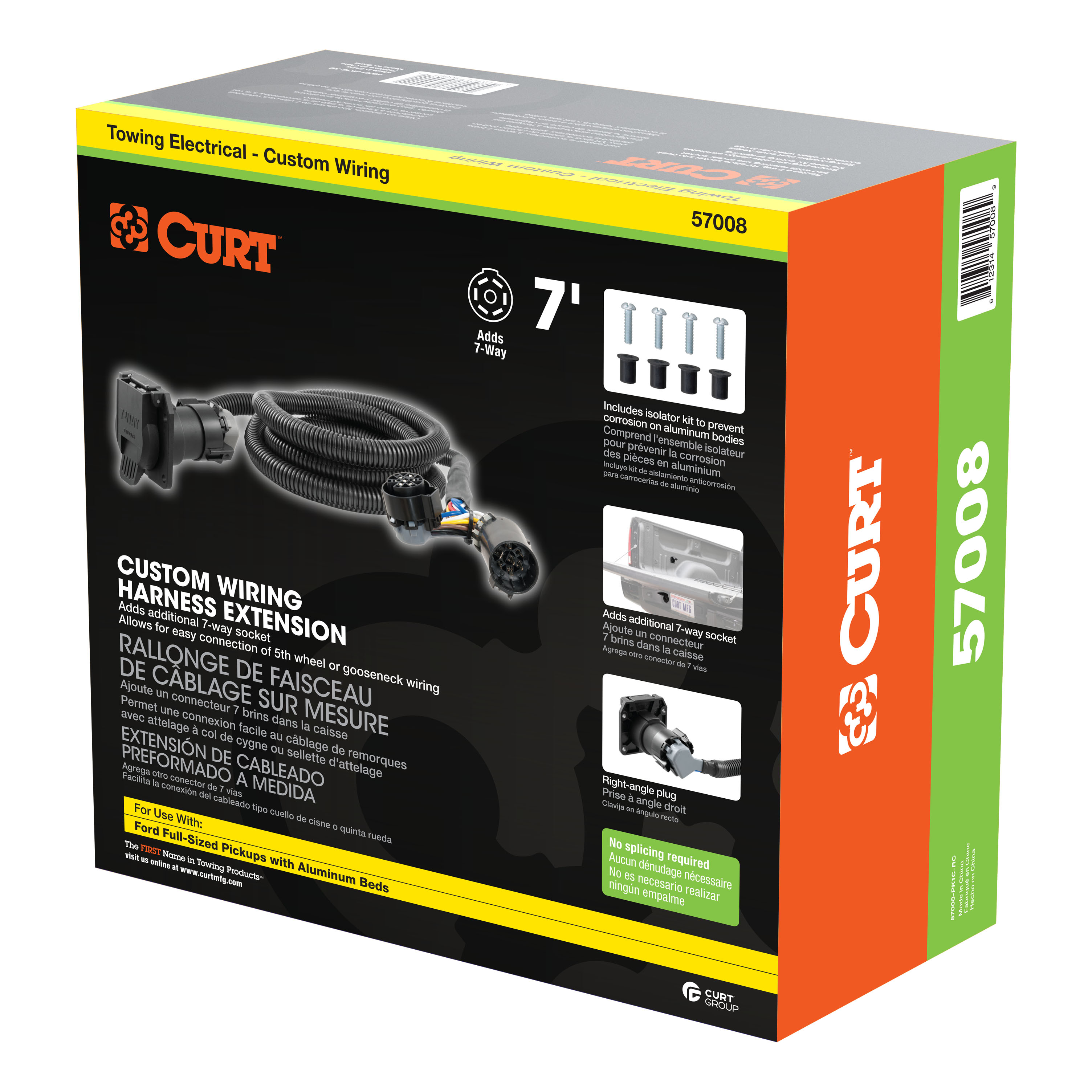 CURT 7' Custom Wiring Extension Harness (Adds 7-Way RV Blade to Truck Bed, Packaged) Trailer Wiring Adapter Connector thumbnail 8