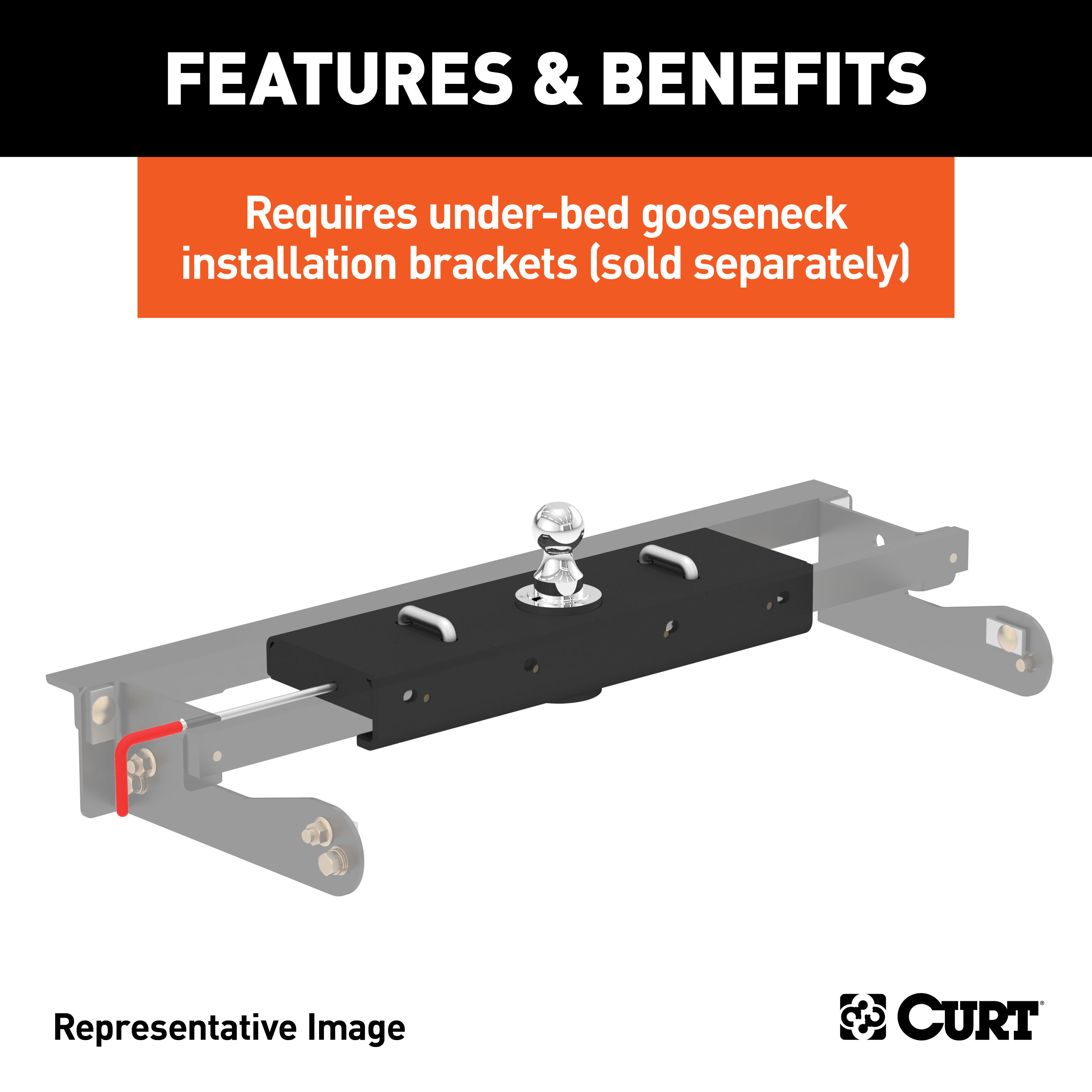 CURT Double Lock EZr Gooseneck Hitch, 2-5/16" Ball, 30K (Brackets Required) Gooseneck Trailer Hitch thumbnail 6