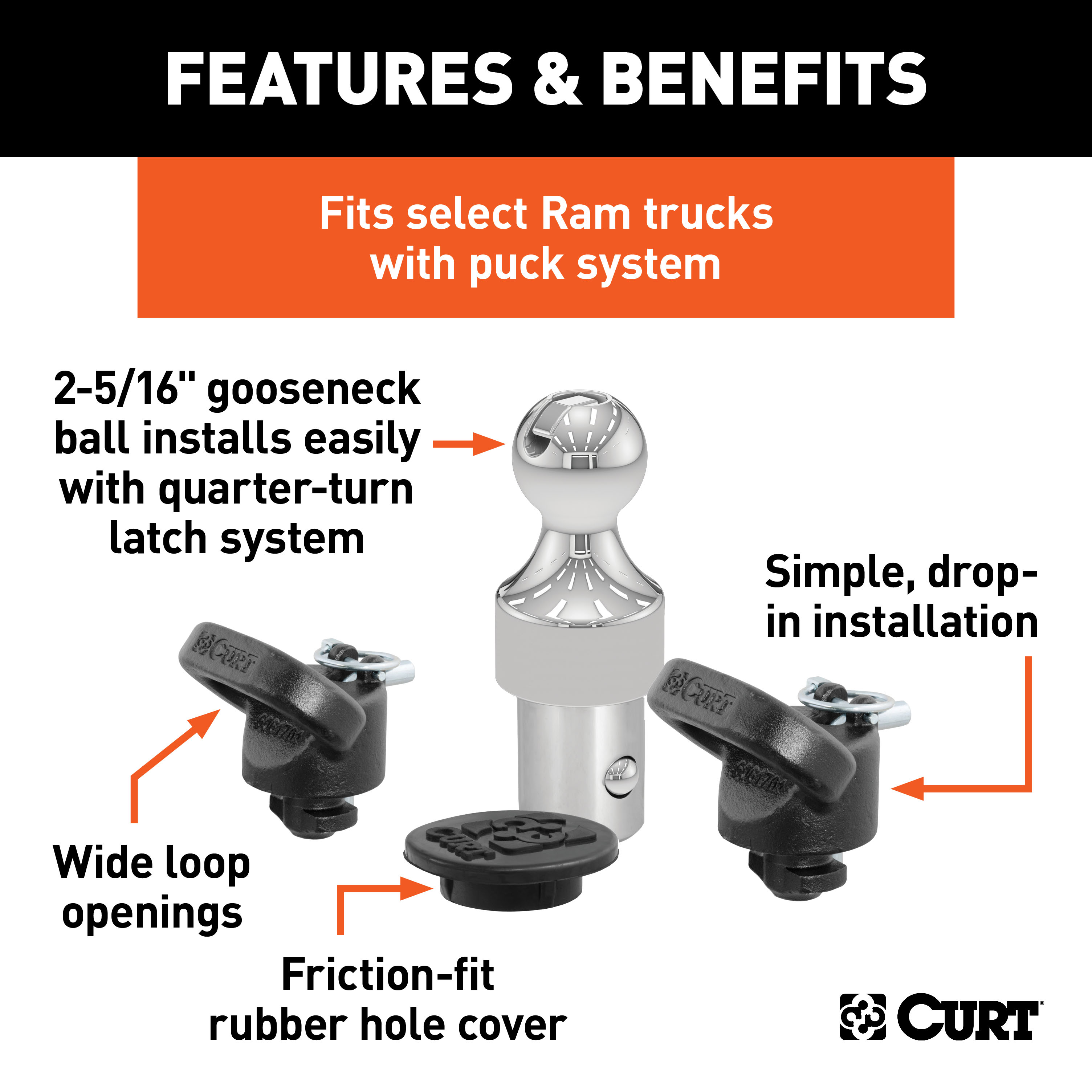 CURT OEM Puck System 2-5/16" Gooseneck Kit, Ram (38K) Gooseneck Trailer Hitch thumbnail 1