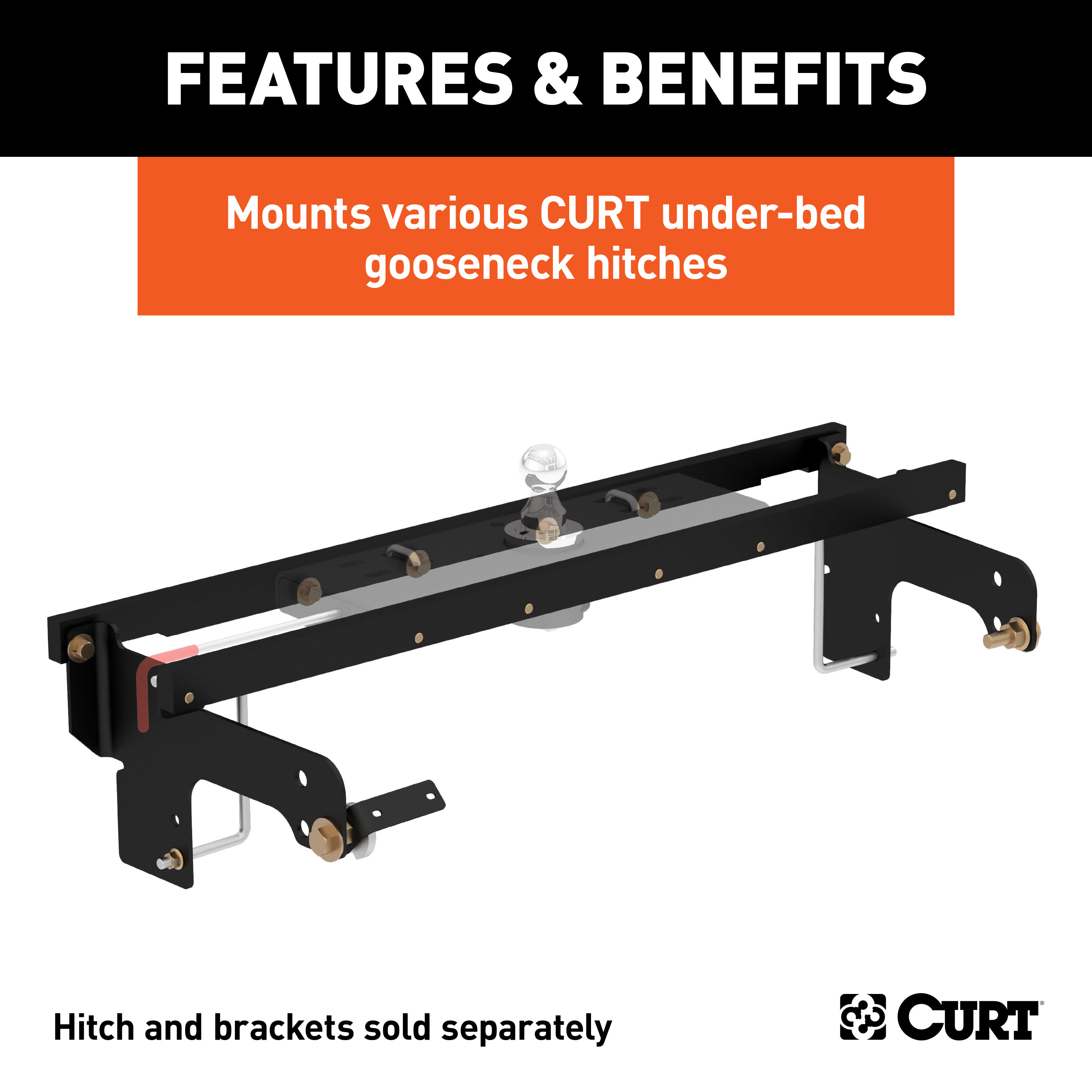 CURT Under-Bed Gooseneck Install Brackets, Select Silverado, Sierra 1500, 2500, 3500 Gooseneck Trailer Hitch Mount Kit thumbnail 1