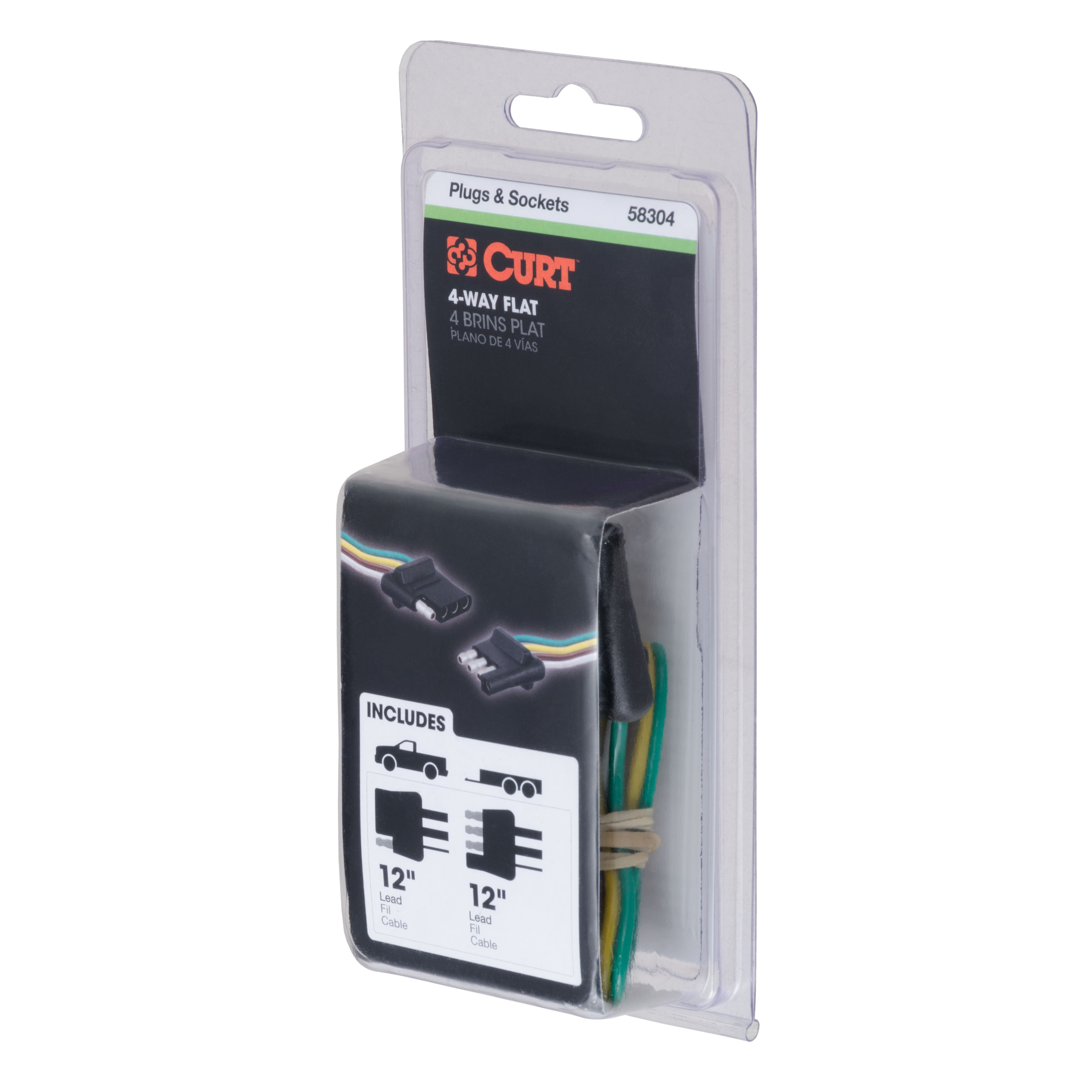 CURT 4-Way Flat Connector Plug & Socket with 12" Wires Each (Packaged) Trailer Connector Kit thumbnail 3