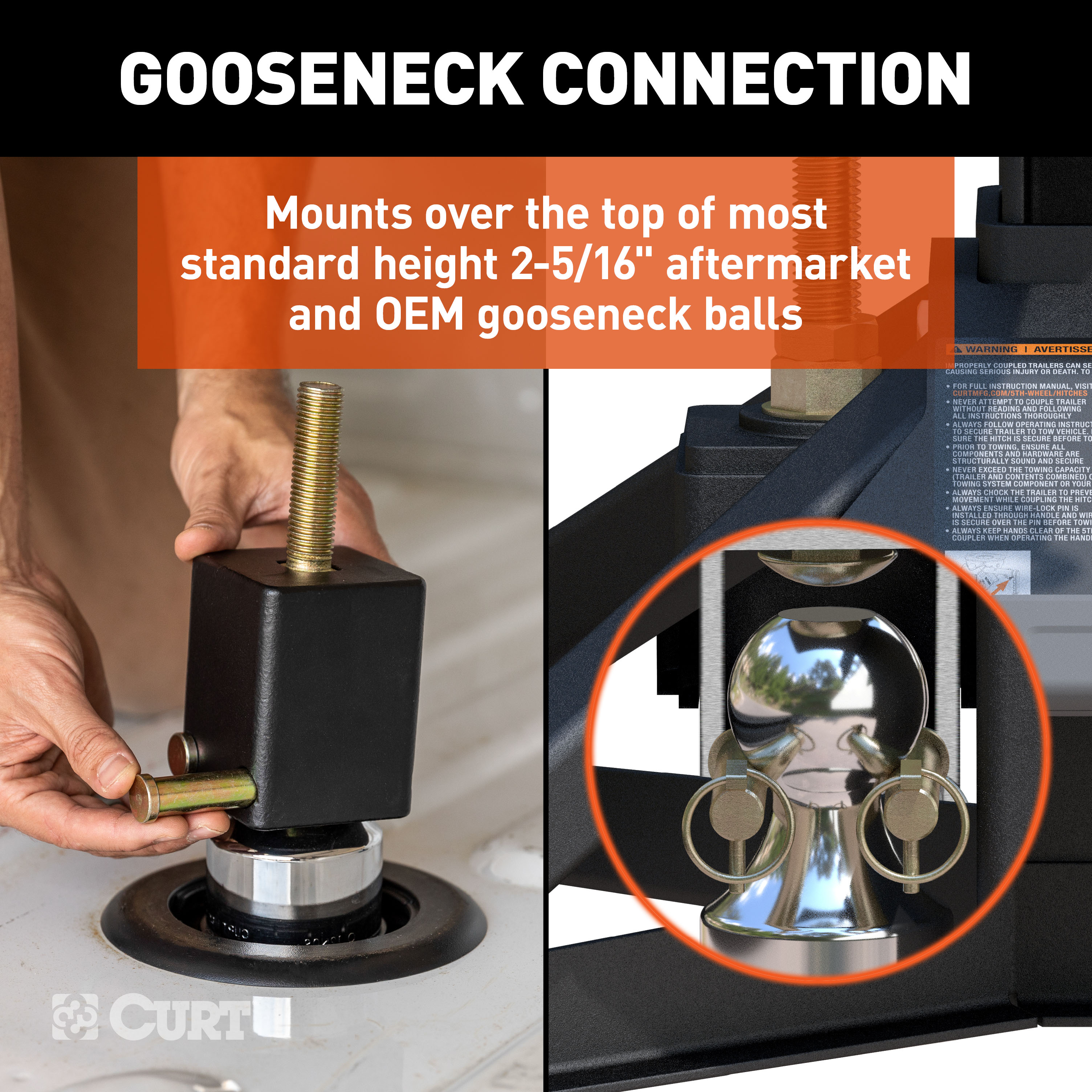 CURT CrossWing 20K Single-Point 5th Wheel Hitch for 2-5/16" Gooseneck thumbnail 2