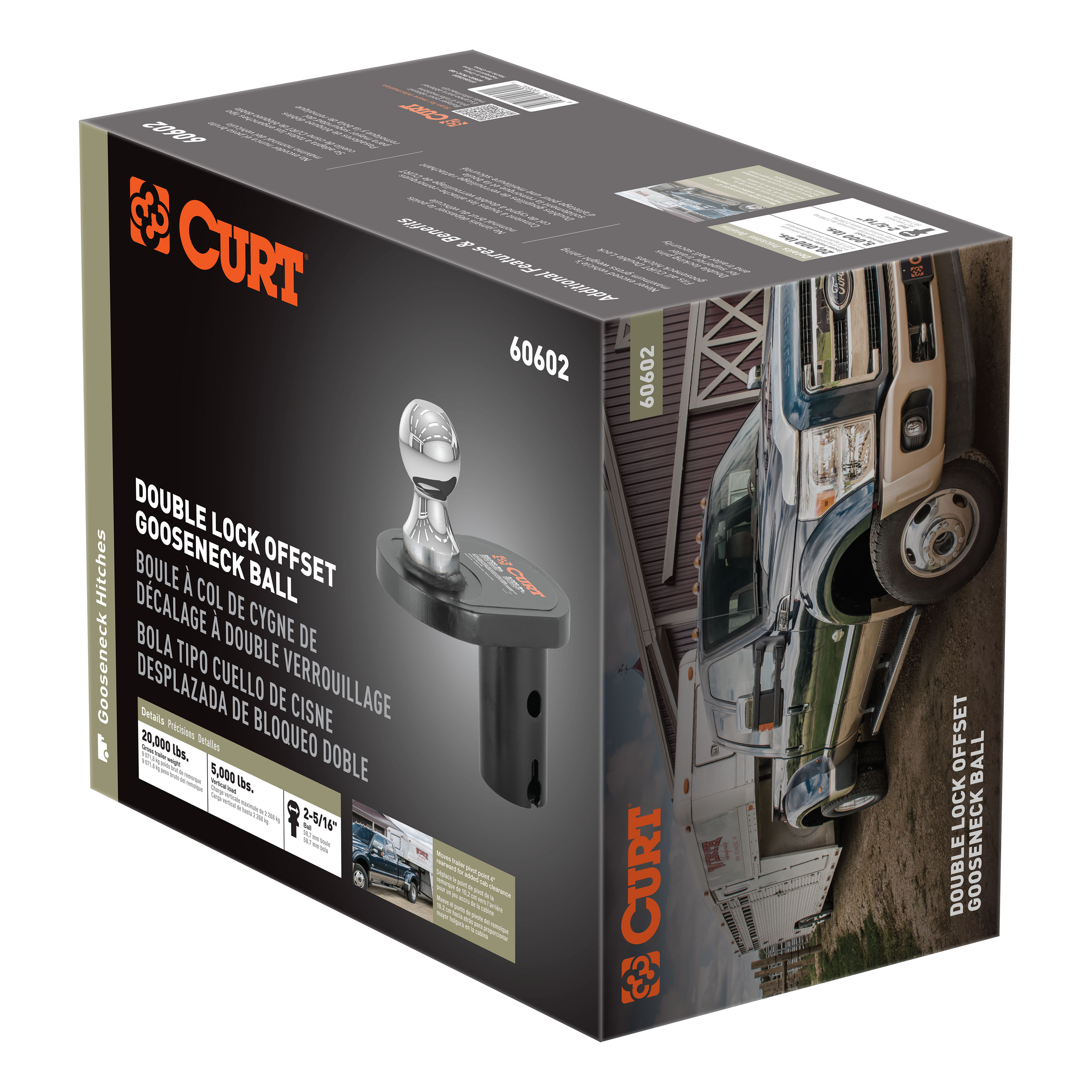 CURT Double Lock 2-5/16" Offset Gooseneck Ball (4" Rearward Offset) Gooseneck Trailer Hitch Ball thumbnail 4