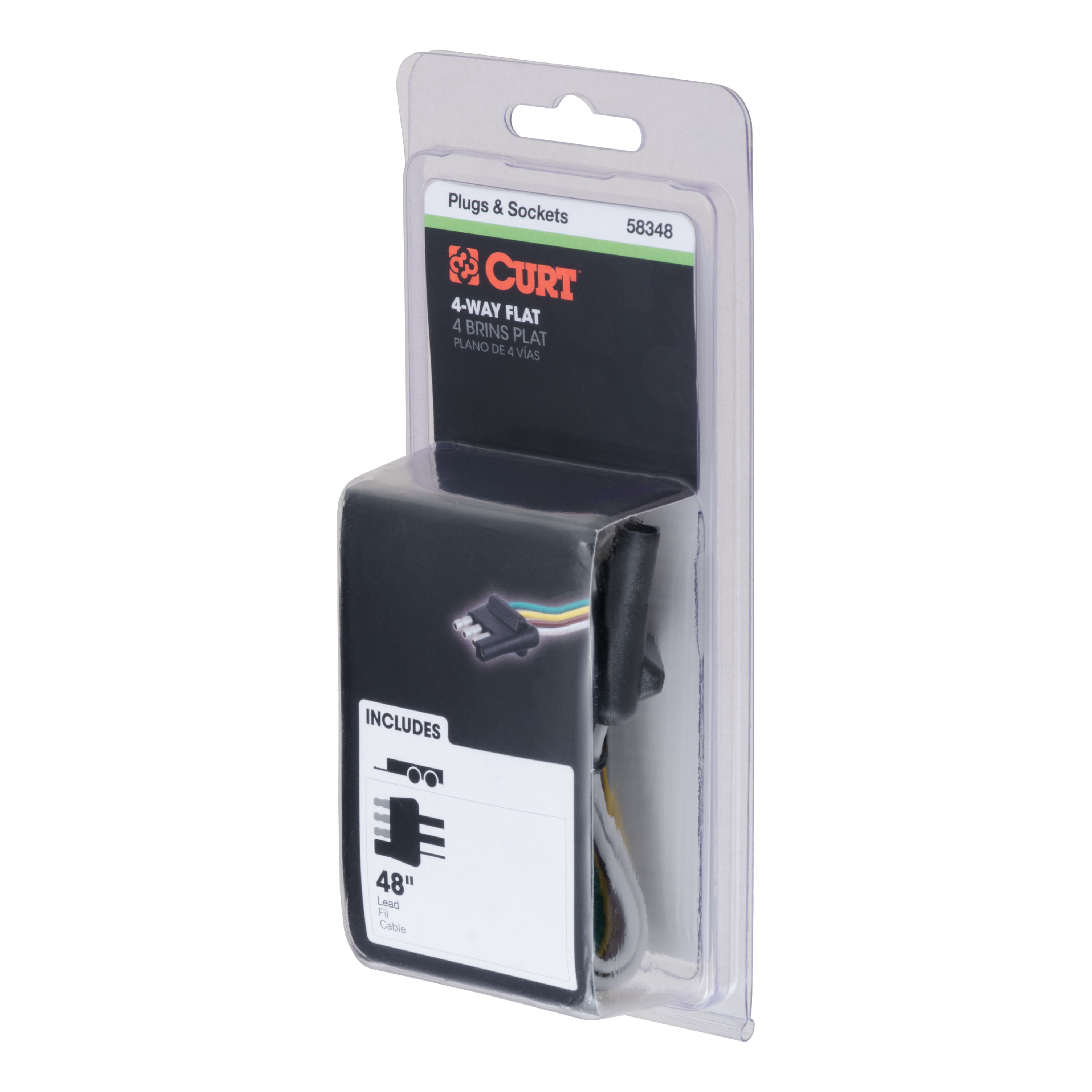 CURT 4-Way Flat Connector Plug with 48" Wires (Trailer Side, Packaged) Trailer Connector Kit thumbnail 3