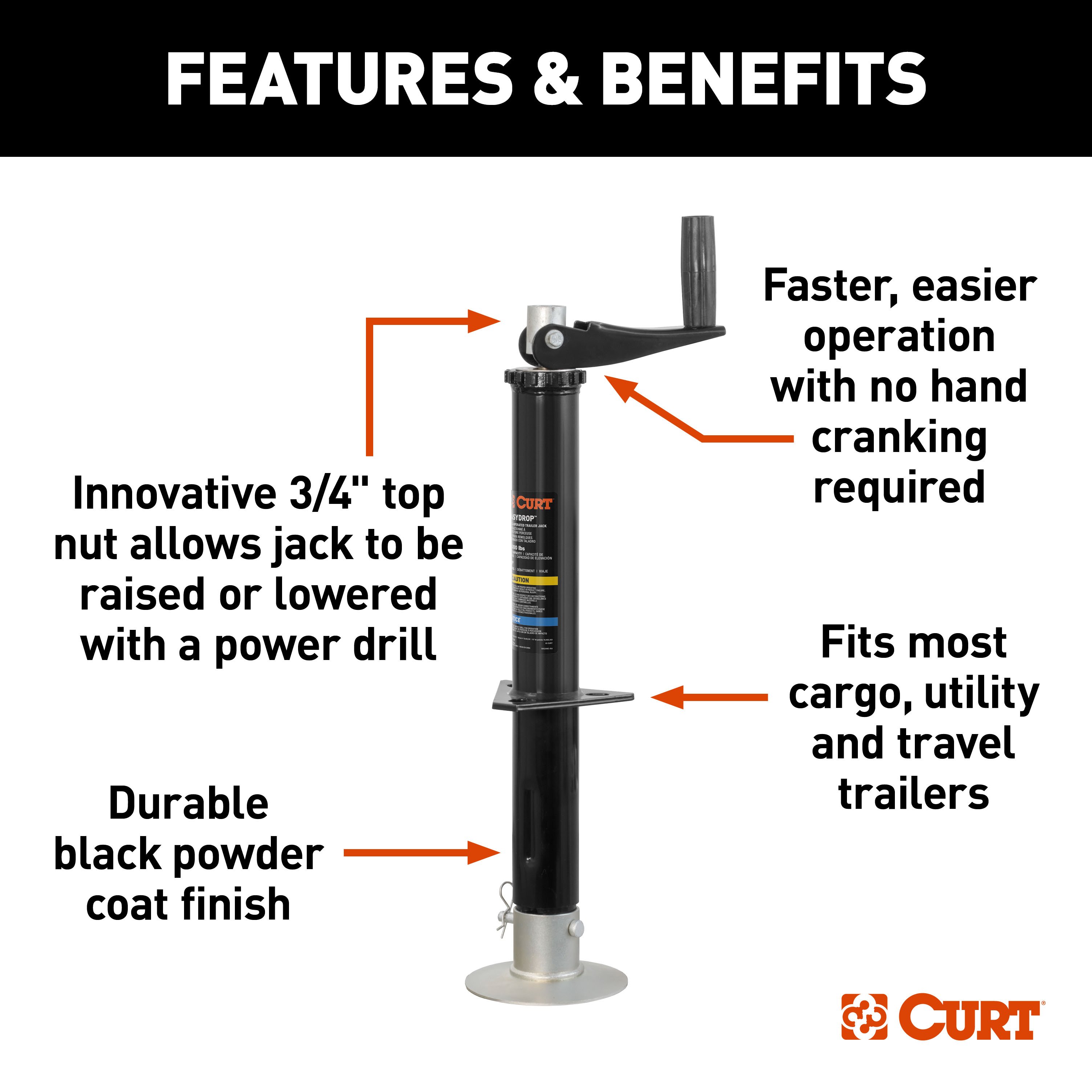 Lippert Lippert Quick Drop Drill-Operated Tongue Jack, 2,000 lbs, 14" Travel 733926 thumbnail 2