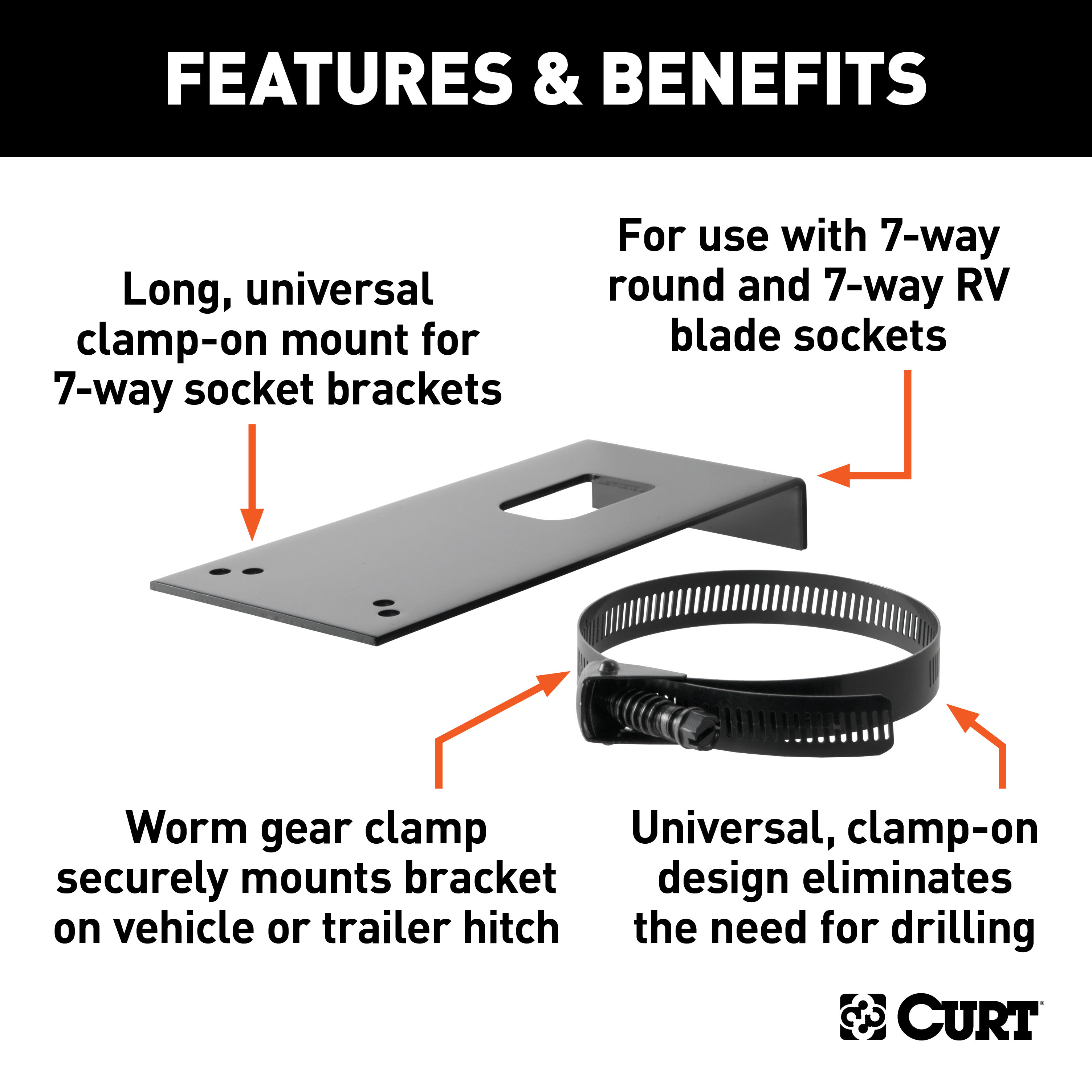 CURT Connector Bracket Mount for 7-Way Bracket (Packaged) Trailer Wire Connector Mounting Bracket thumbnail 1