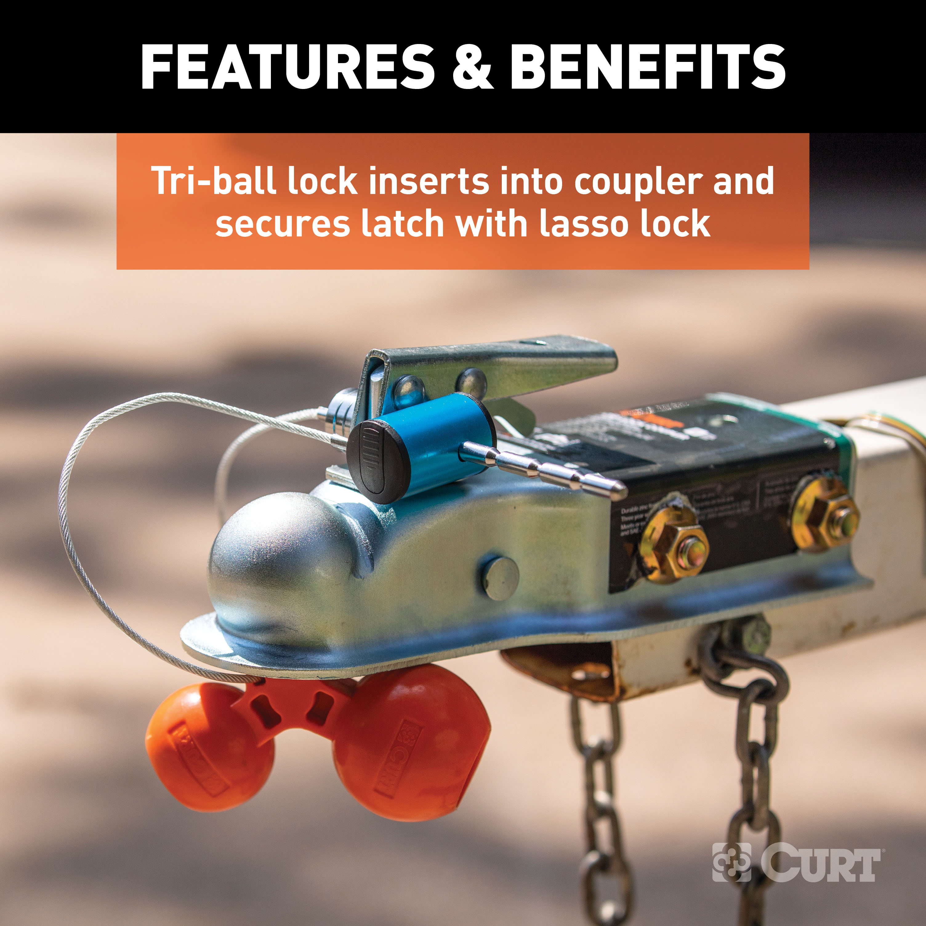 CURT Universal Tri-Ball Trailer Coupler Lock, Fits 1-7/8", 2", 2-5/16" Trailer Hitch Coupler Lock thumbnail 2