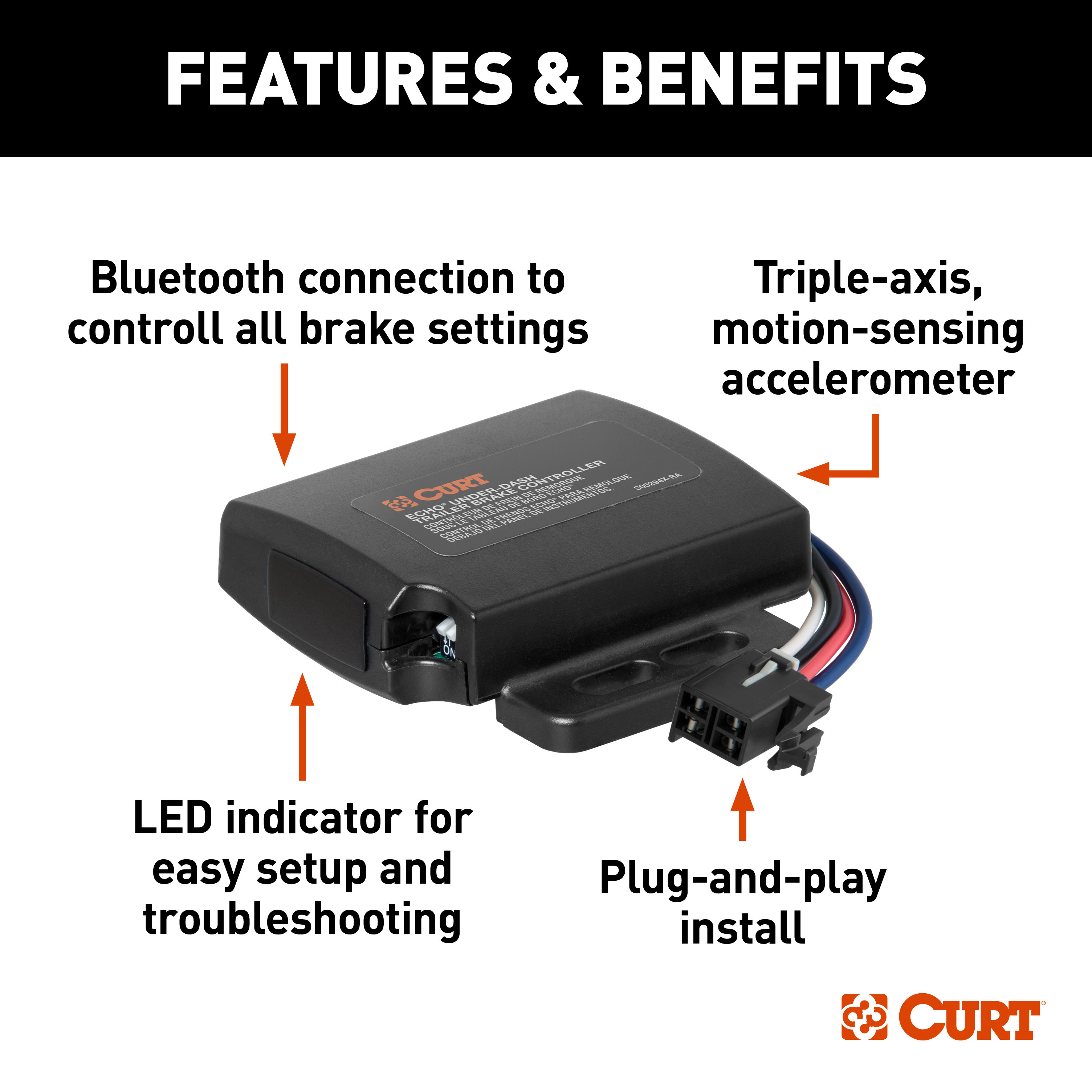 CURT Echo Hidden Under-Dash Trailer Brake Controller – Bluetooth, App Controlled, Plug & Play, 1-4 Axles thumbnail 4