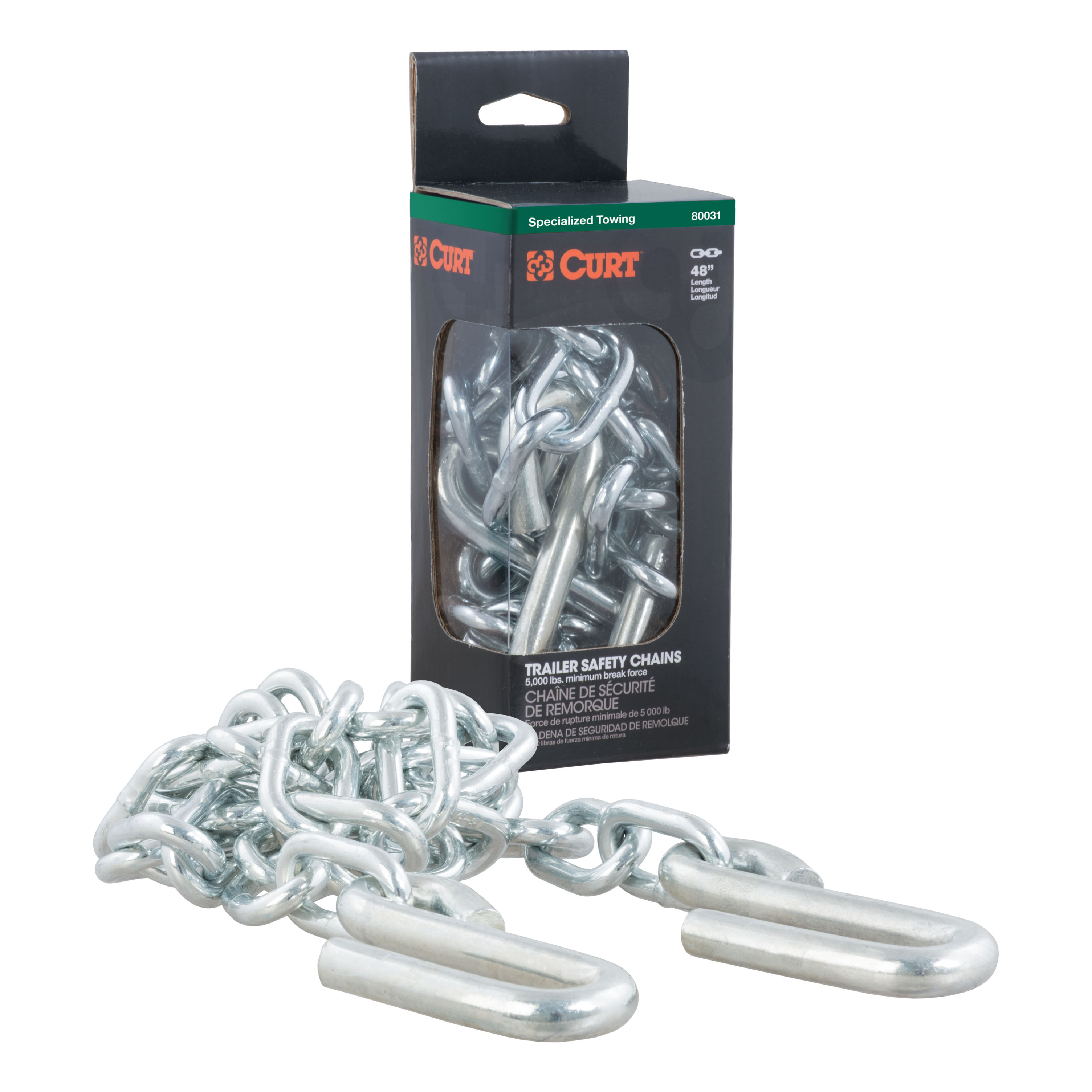 CURT 48" Safety Chain with 2 S-Hooks (5,000 lbs, Clear Zinc, Packaged) Trailer Hitch thumbnail 0
