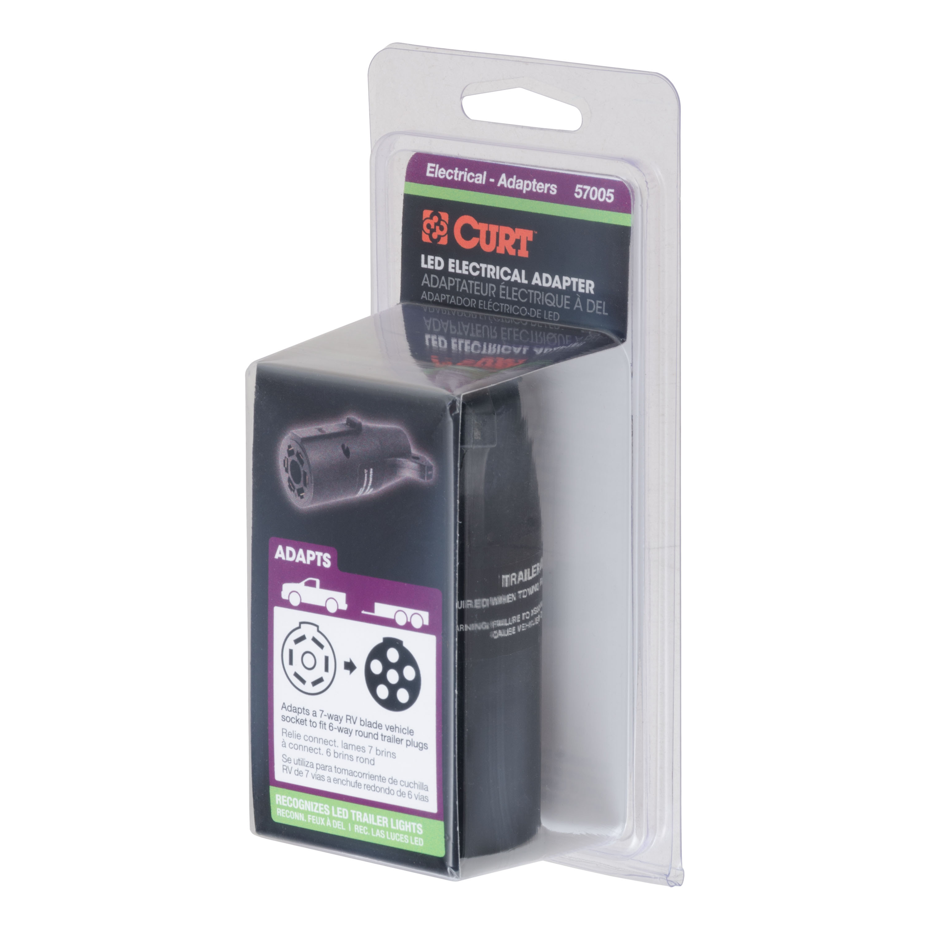 CURT LED Electrical Adapter (7-Way RV Blade Vehicle to 6-Way Round Trailer) Trailer Wiring Adapter Connector thumbnail 4