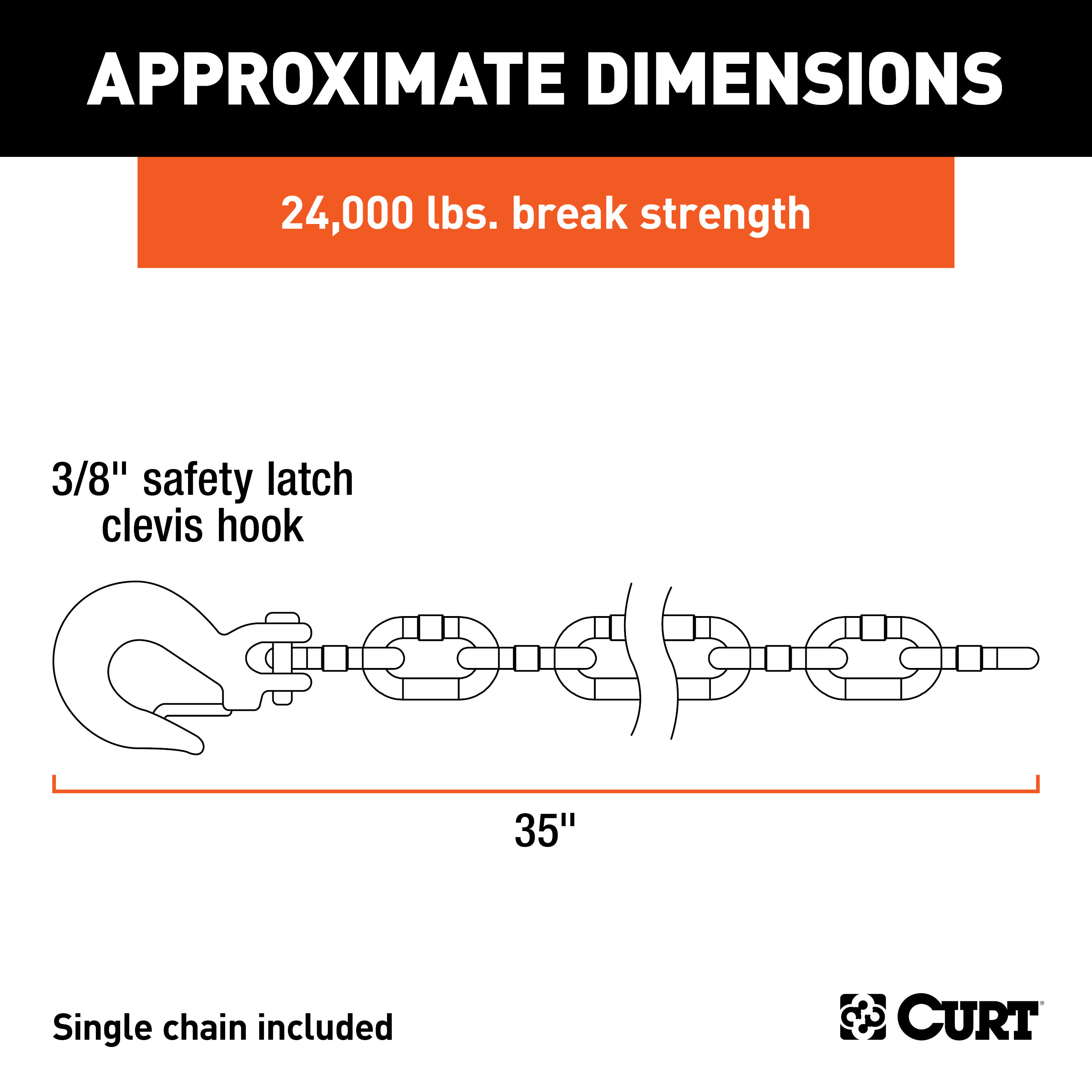 CURT 35" Safety Chain with 1 Clevis Hook (24,000 lbs, Yellow Zinc) Trailer Hitch thumbnail 2