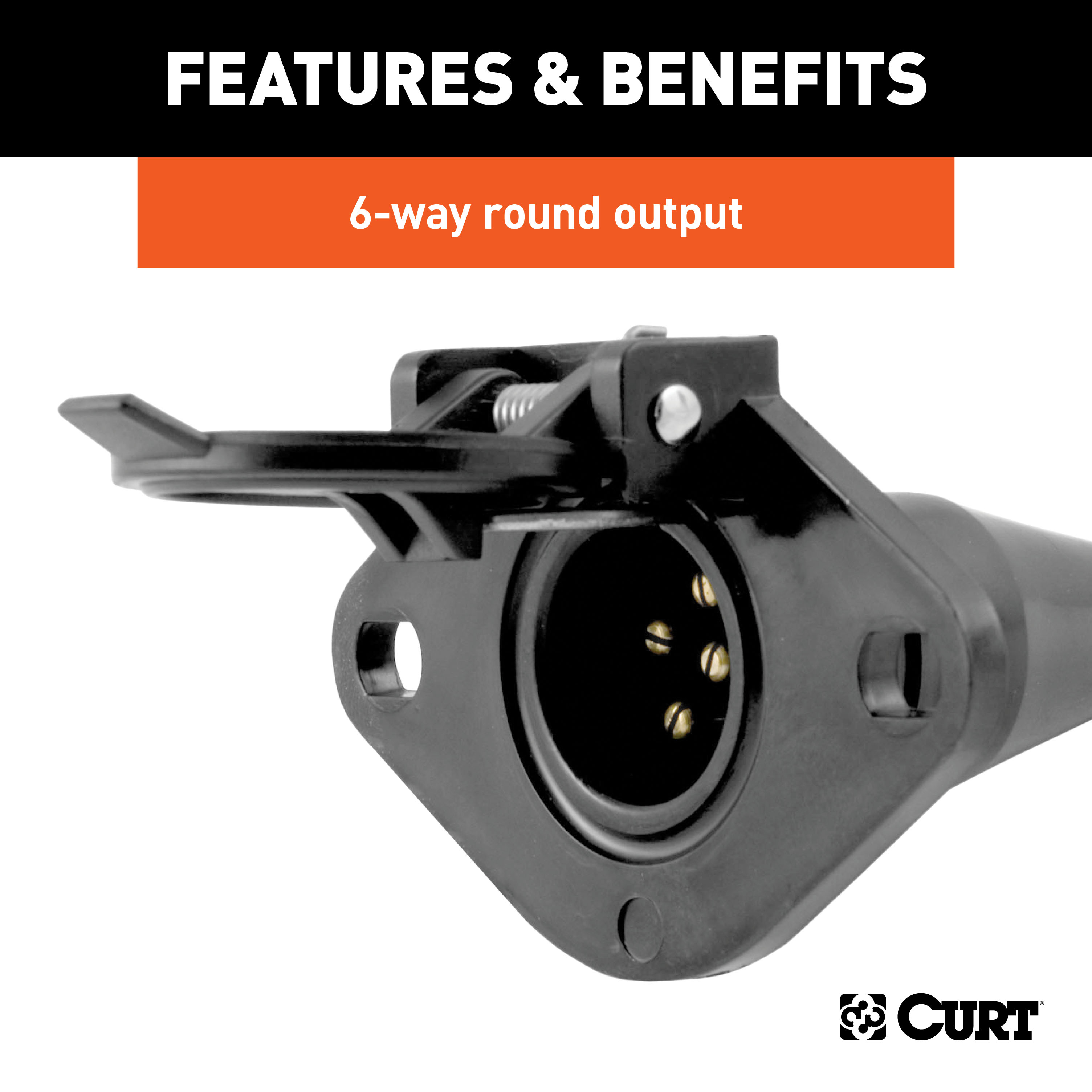 CURT 6-Way Round Connector Socket (Vehicle Side, Black Plastic) Trailer Connector Kit thumbnail 2
