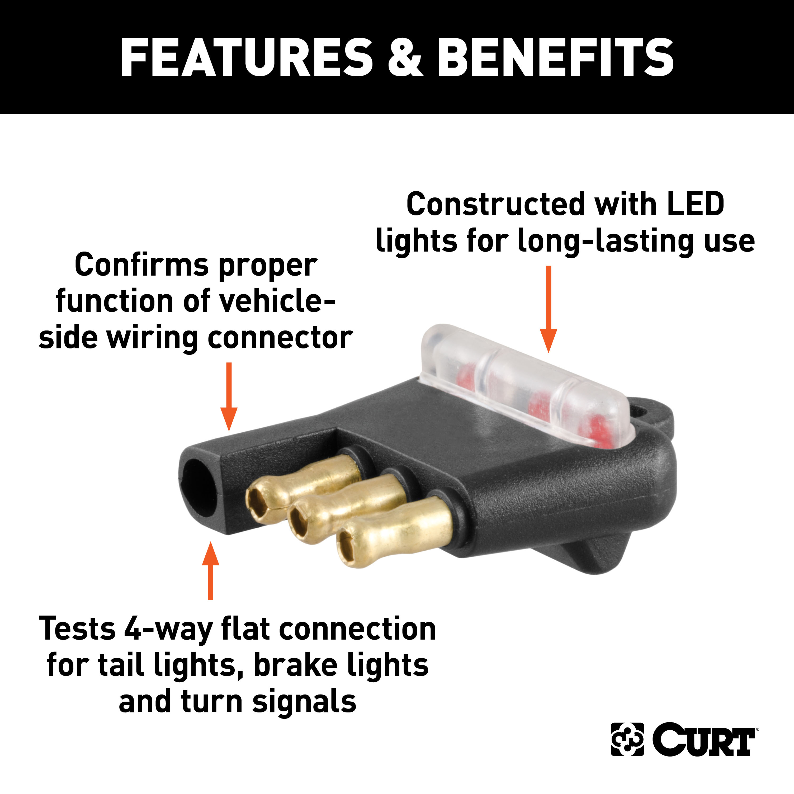 CURT 4-Way Flat Connector Tester (Packaged) Trailer Wire Tester thumbnail 1