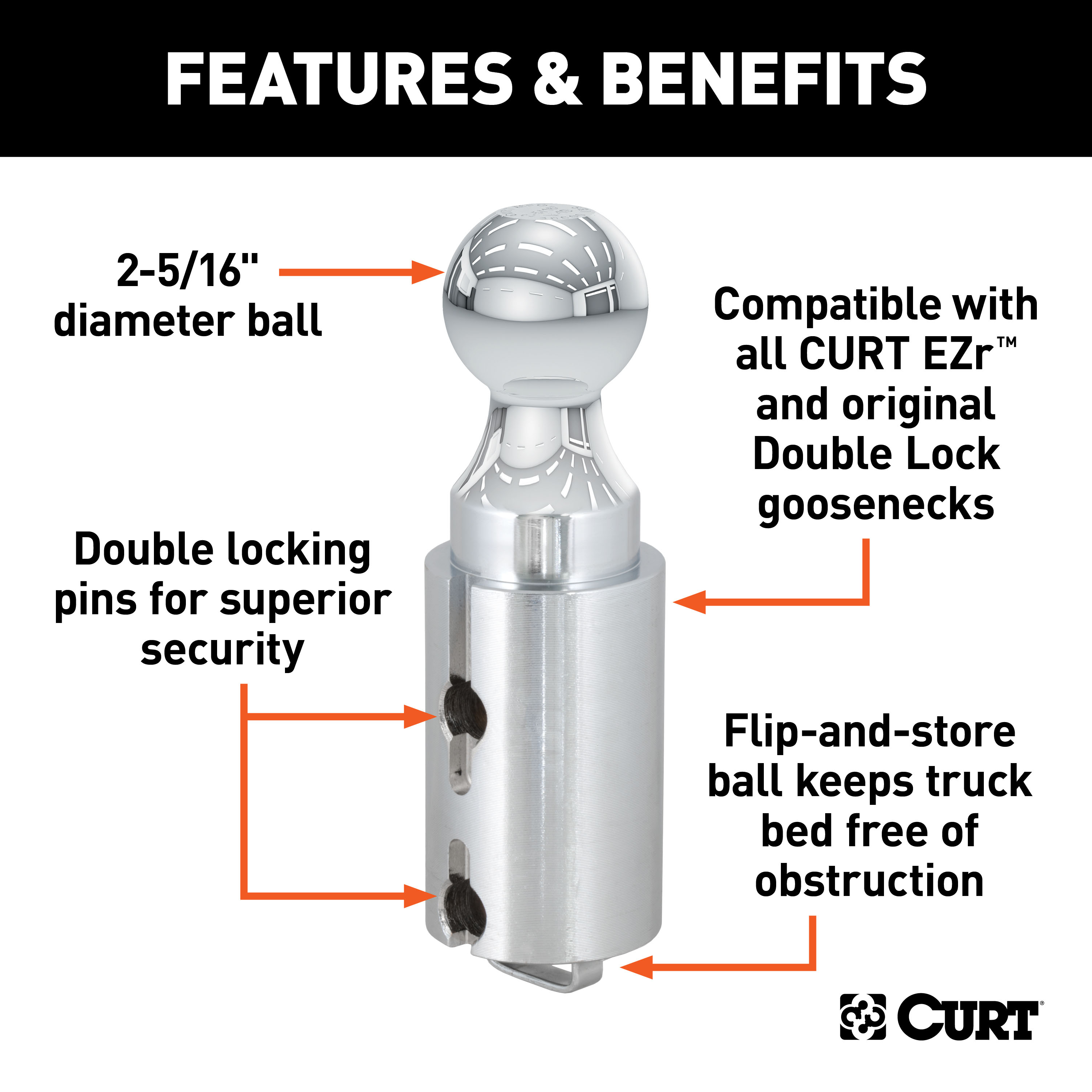 CURT Double Lock 2-5/16" Gooseneck Ball Trailer Hitch Ball thumbnail 1