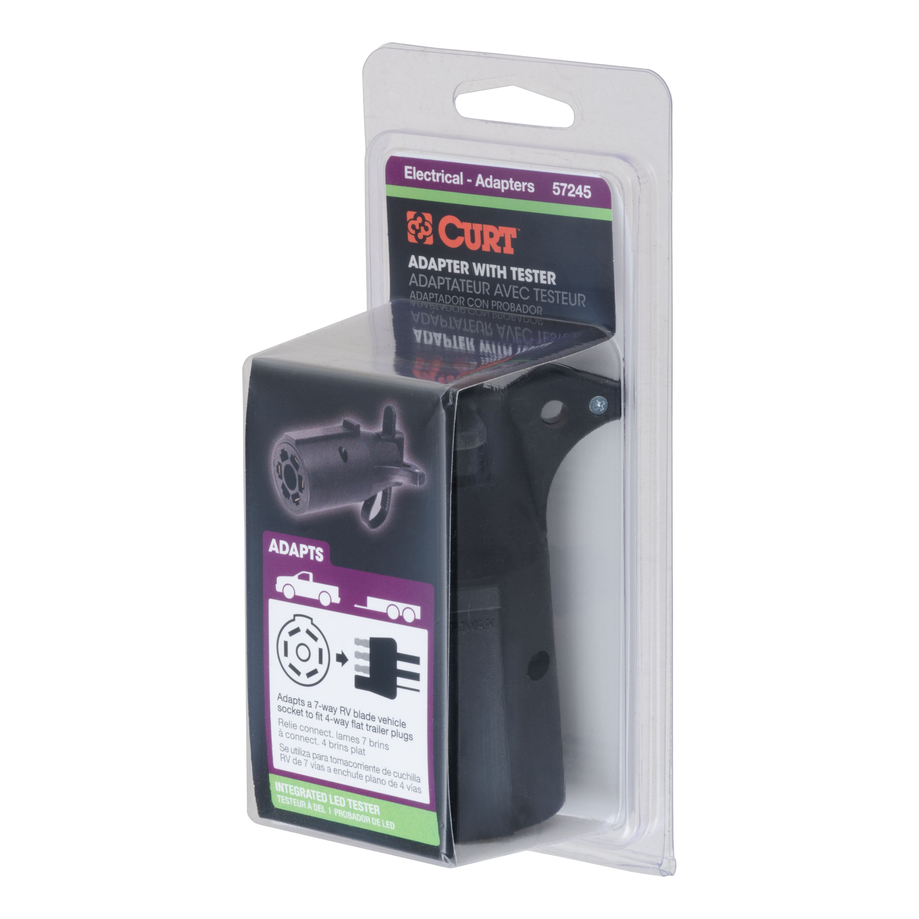 CURT Electrical Adapter with Tester (7-Way RV Blade Vehicle to 4-Way Flat Trailer) Trailer Wiring Adapter Connector thumbnail 5