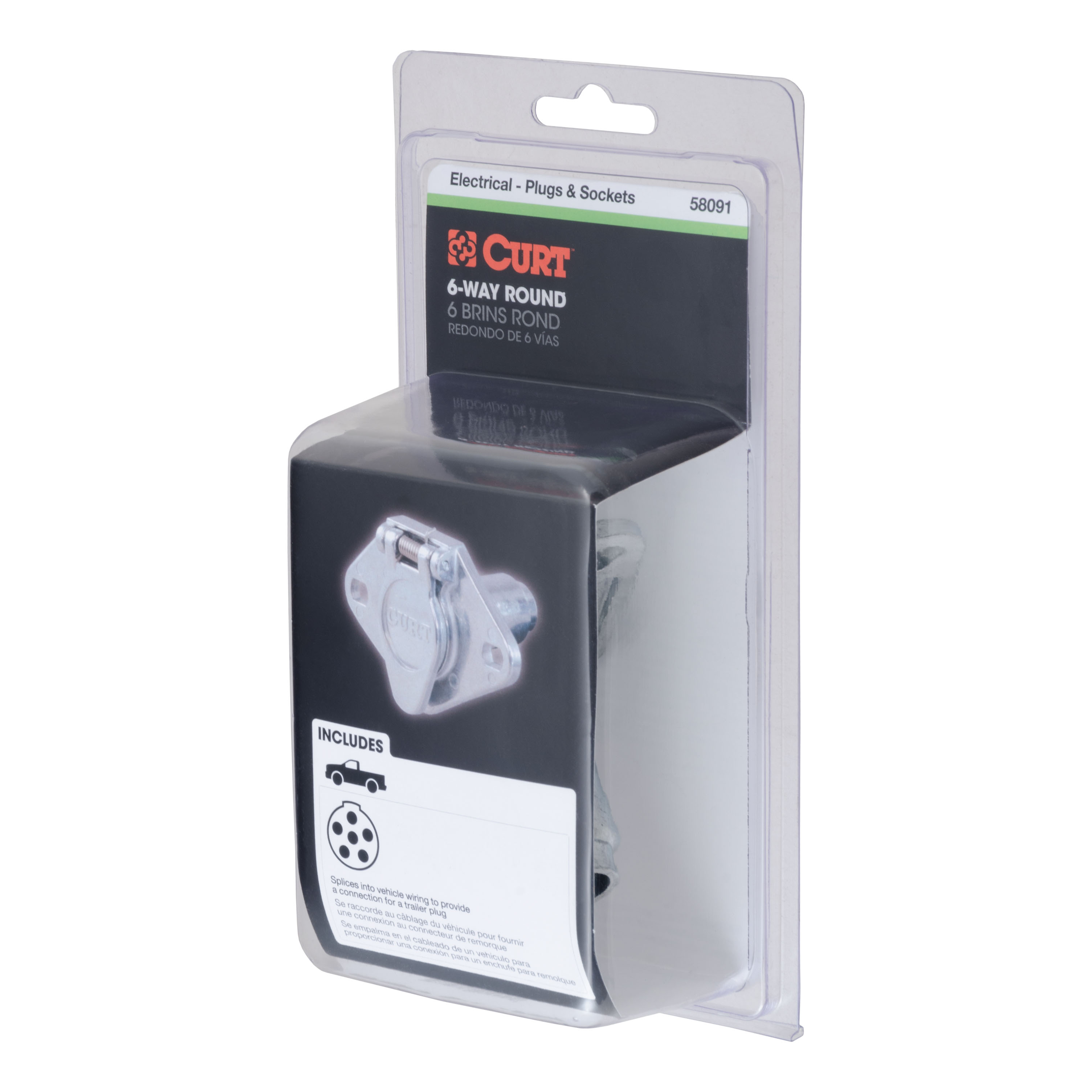 CURT 6-Way Round Connector Socket (Vehicle Side, Packaged) Trailer Connector Kit thumbnail 4
