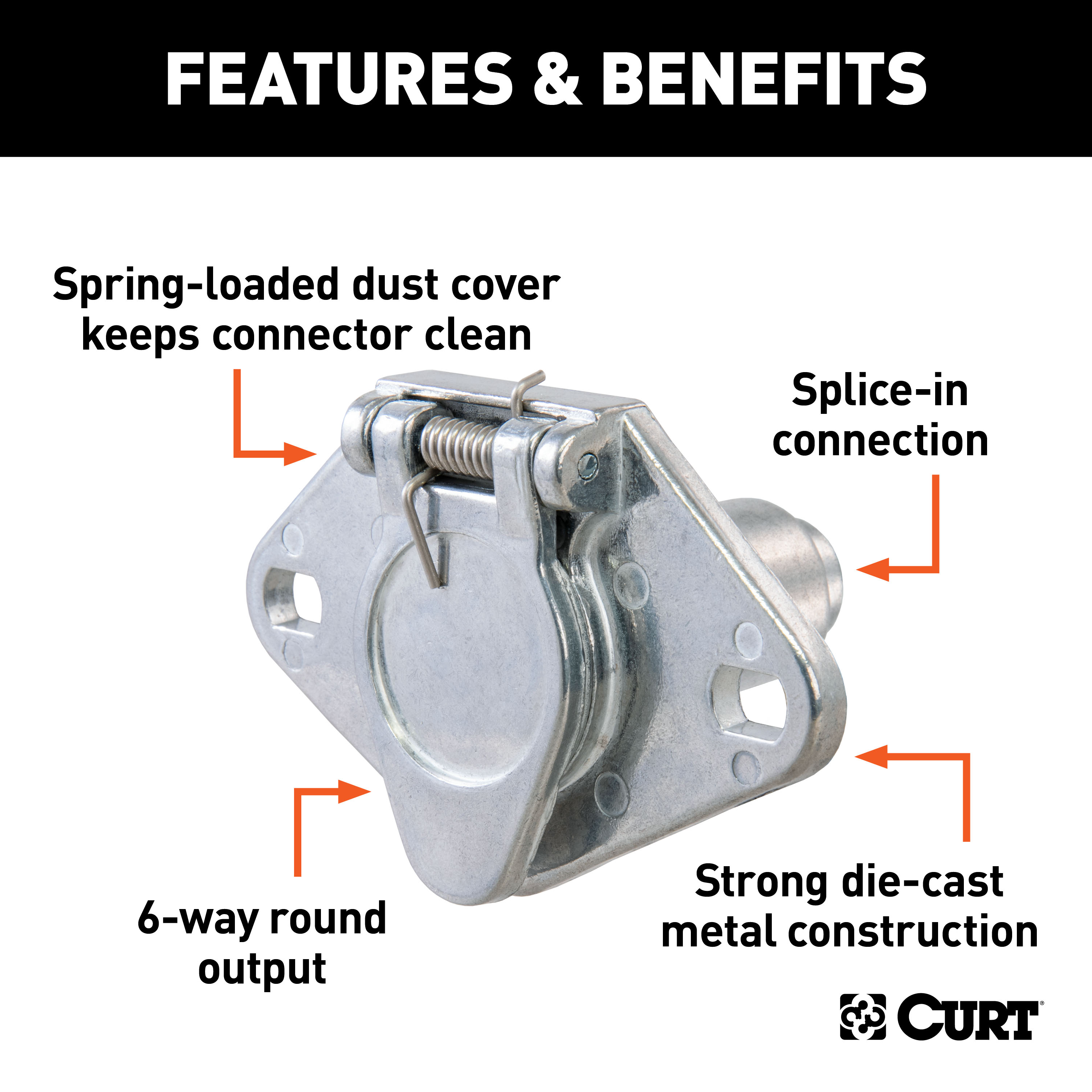 CURT 6-Way Round Connector Socket (Vehicle Side, Packaged) Trailer Connector Kit thumbnail 1