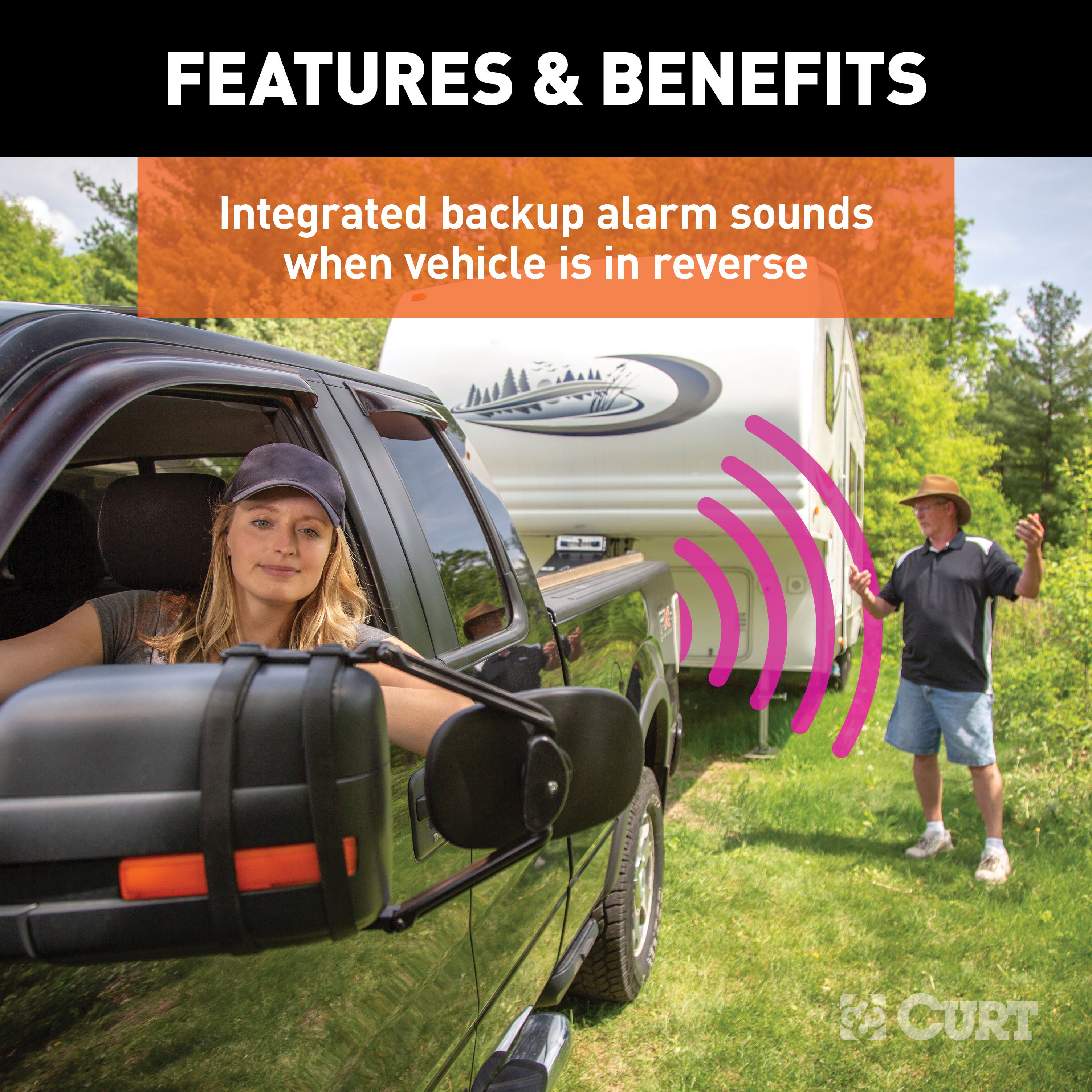 CURT Dual-Output Adapter with Backup Alarm (4-Way Flat to 7-Way RV Blade Trailer) Trailer Wiring Adapter Connector thumbnail 3