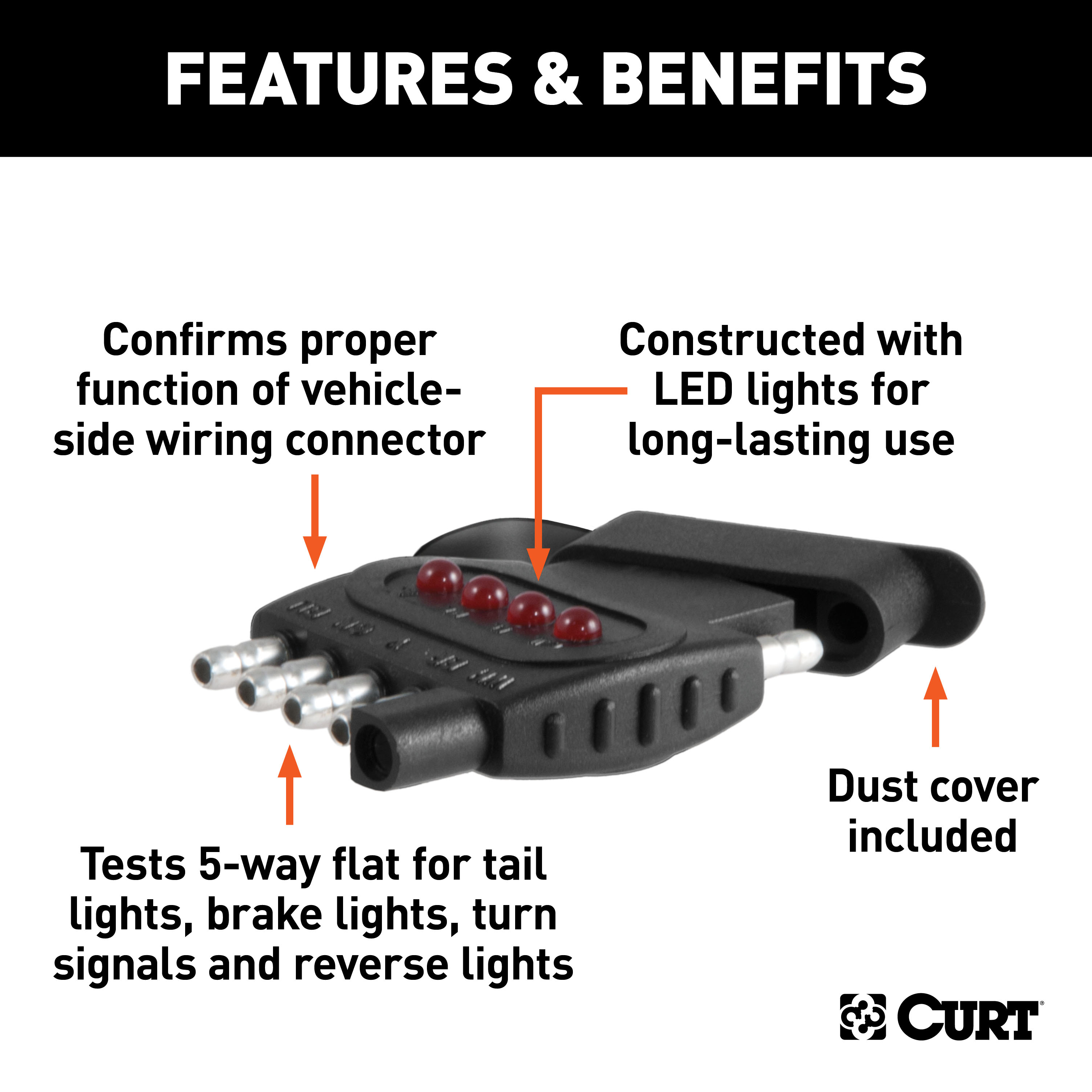 CURT 5-Way Flat Connector Tester Trailer Wire Tester thumbnail 1