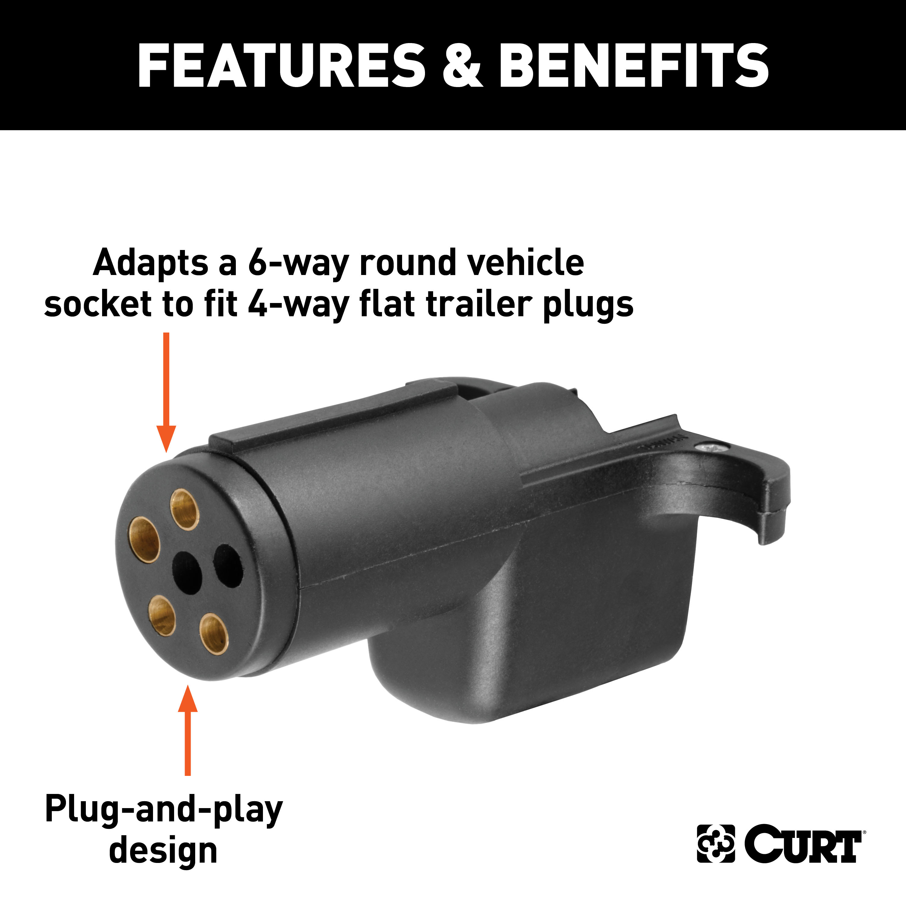 CURT Electrical Adapter (6-Way Round Vehicle to 4-Way Flat Trailer) Trailer Wiring Adapter Connector thumbnail 1