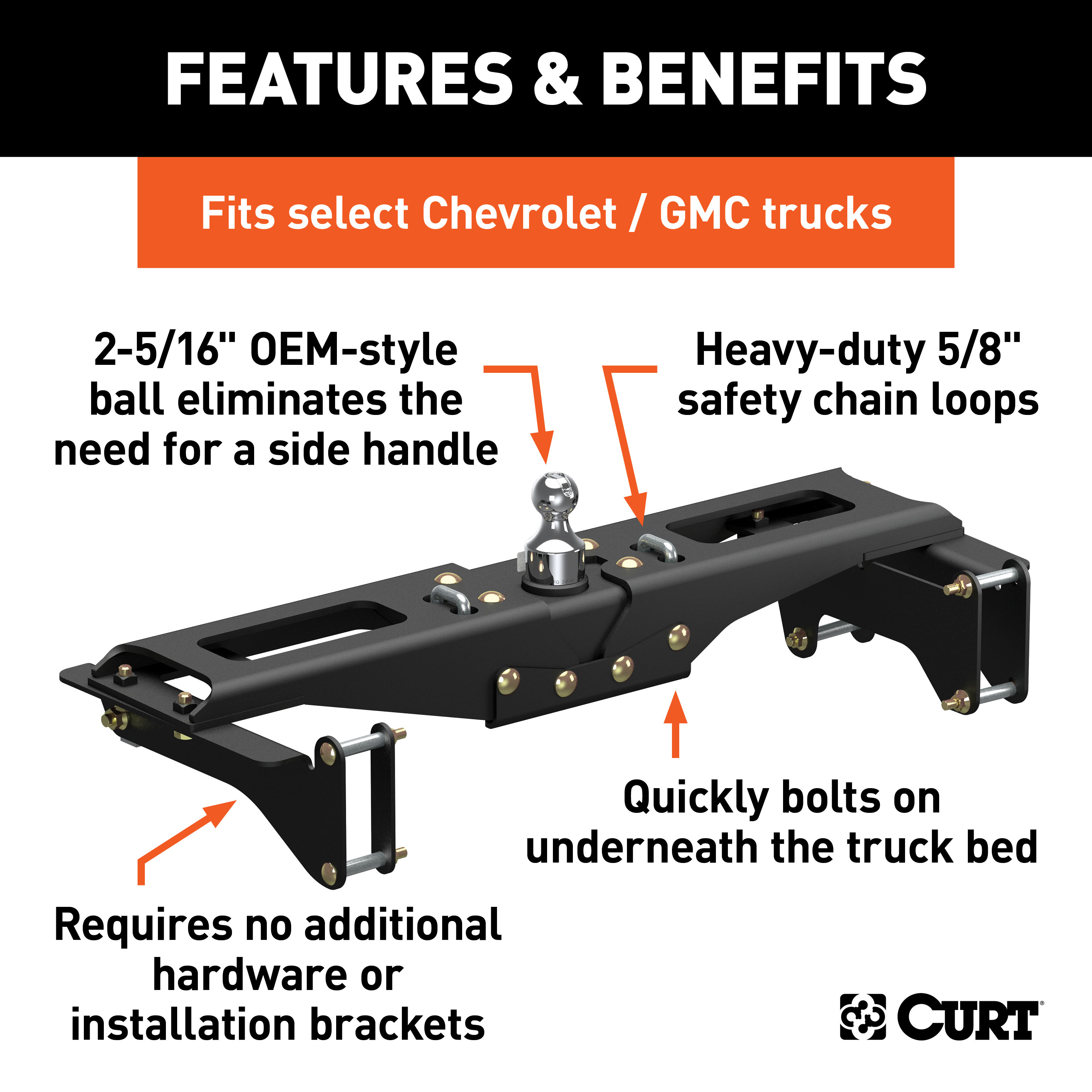 CURT OEM-Style Gooseneck Hitch, Select Chevrolet Silverado, GMC Sierra 2500, 3500 HD Gooseneck Trailer Hitch thumbnail 1