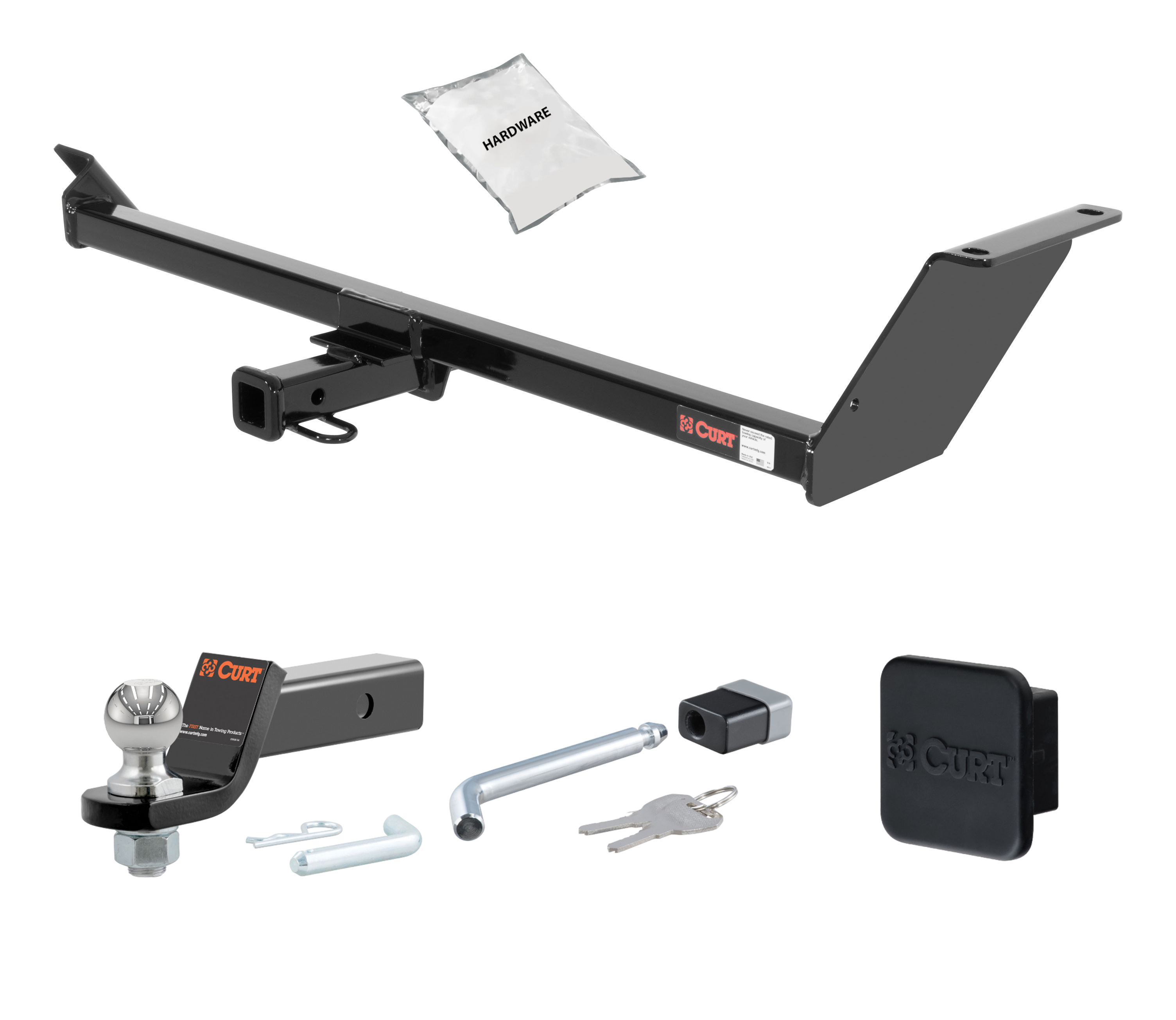 11 - 14 Mitsubishi Lancer Hatchback, excluding fore to aft mufflers 1.25in. CURT Trailer Hitch + Ball Mount + Cover + Lock Kit by CURT HWA1976 thumbnail 0