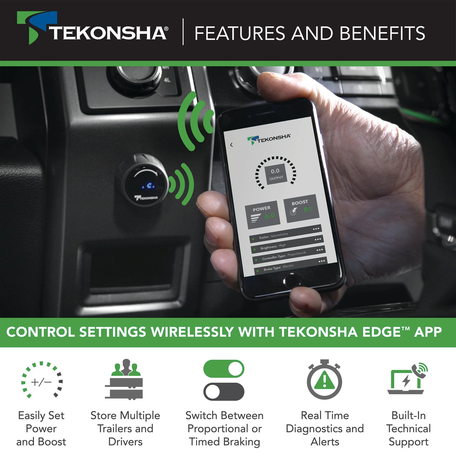 2017-2024 Chrysler Pacifica Tekonsha Prodigy iD Smart Phone Configured Brake Controller for Trailers with 1 to 4 Axles Black 90920 thumbnail 3