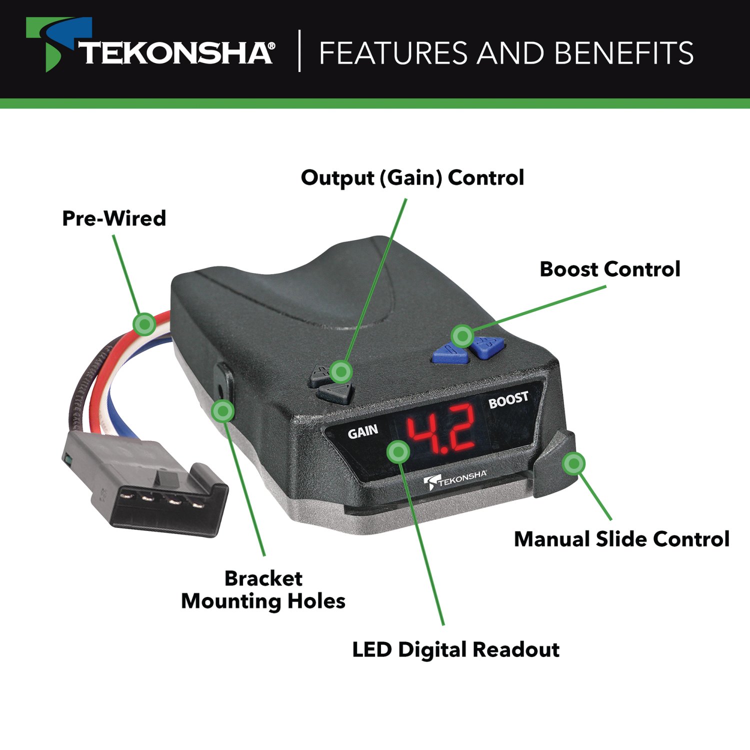 2008-2016 Ford F-350 Super Duty Tekonsha BRAKE-EVN Proportional Brake Controller for Trailers with 1 to 4 Axles Black 8508220 thumbnail 2