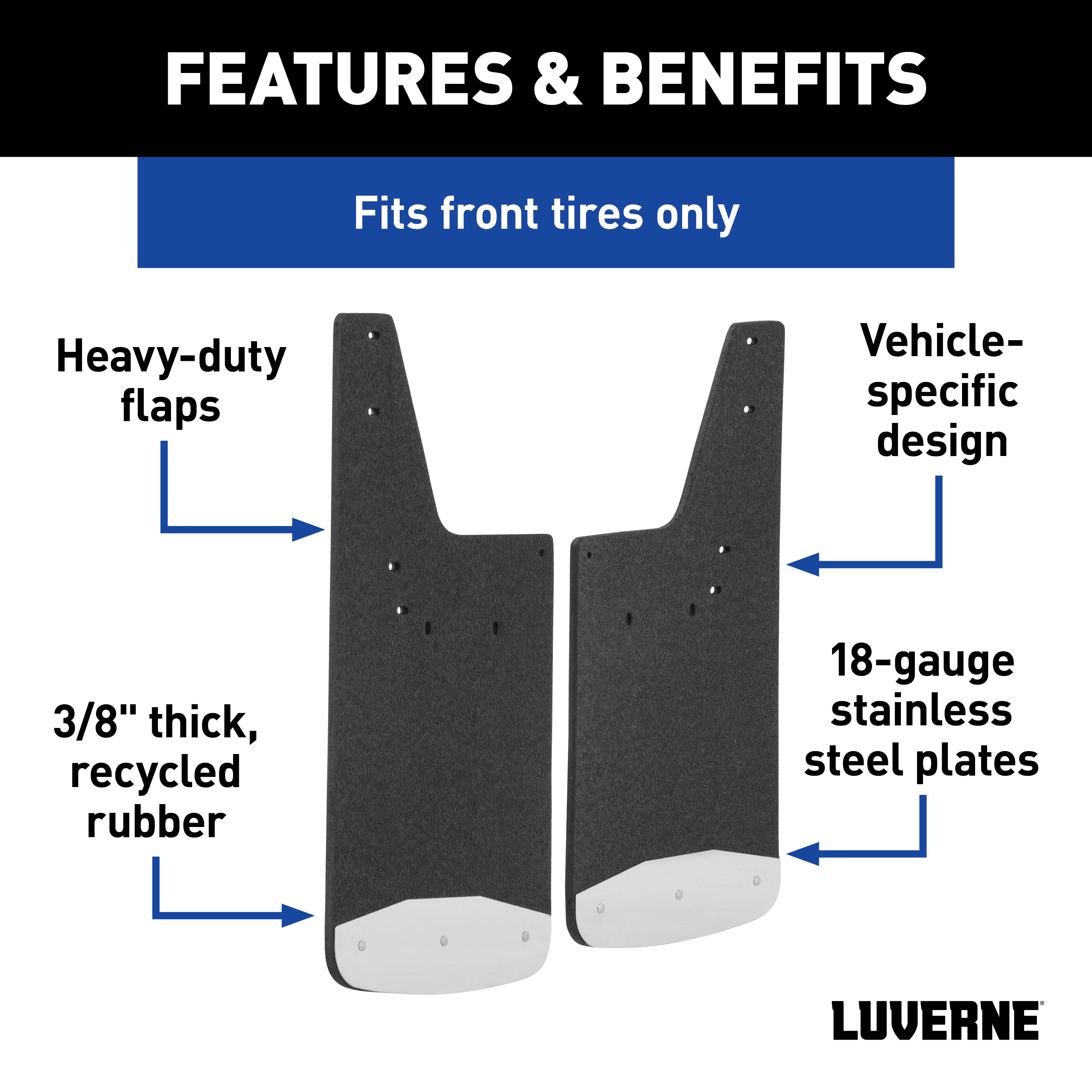 LUVERNE Front 12" x 23" Rubber Mud Guards, Chevy Silverado 2500, 3500 HD (2 Flaps) 251450 thumbnail 2