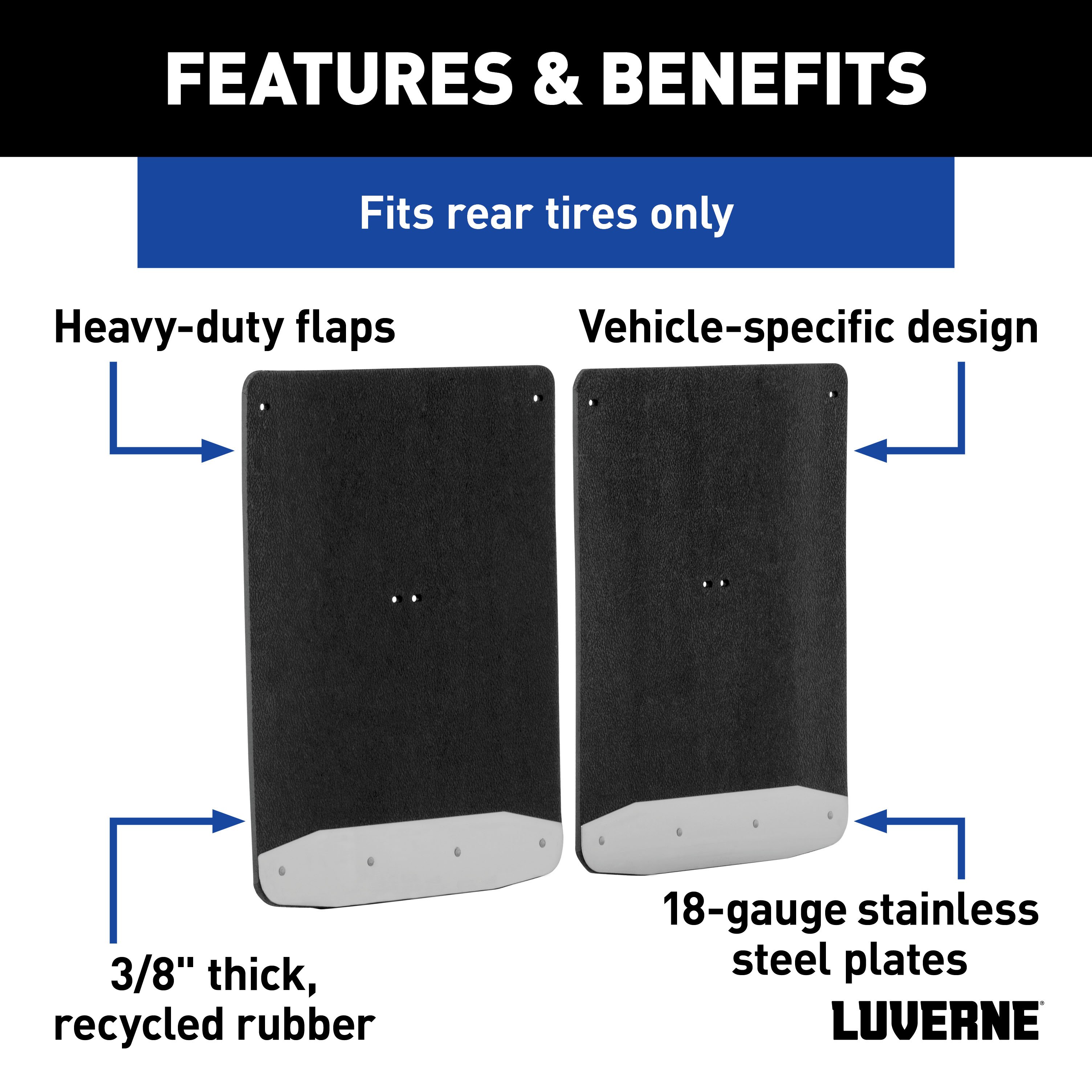 LUVERNE Rear Dually 20" x 23" Rubber Mud Guards, Select Silverado, Sierra HD (2 Flaps) 251452 thumbnail 2