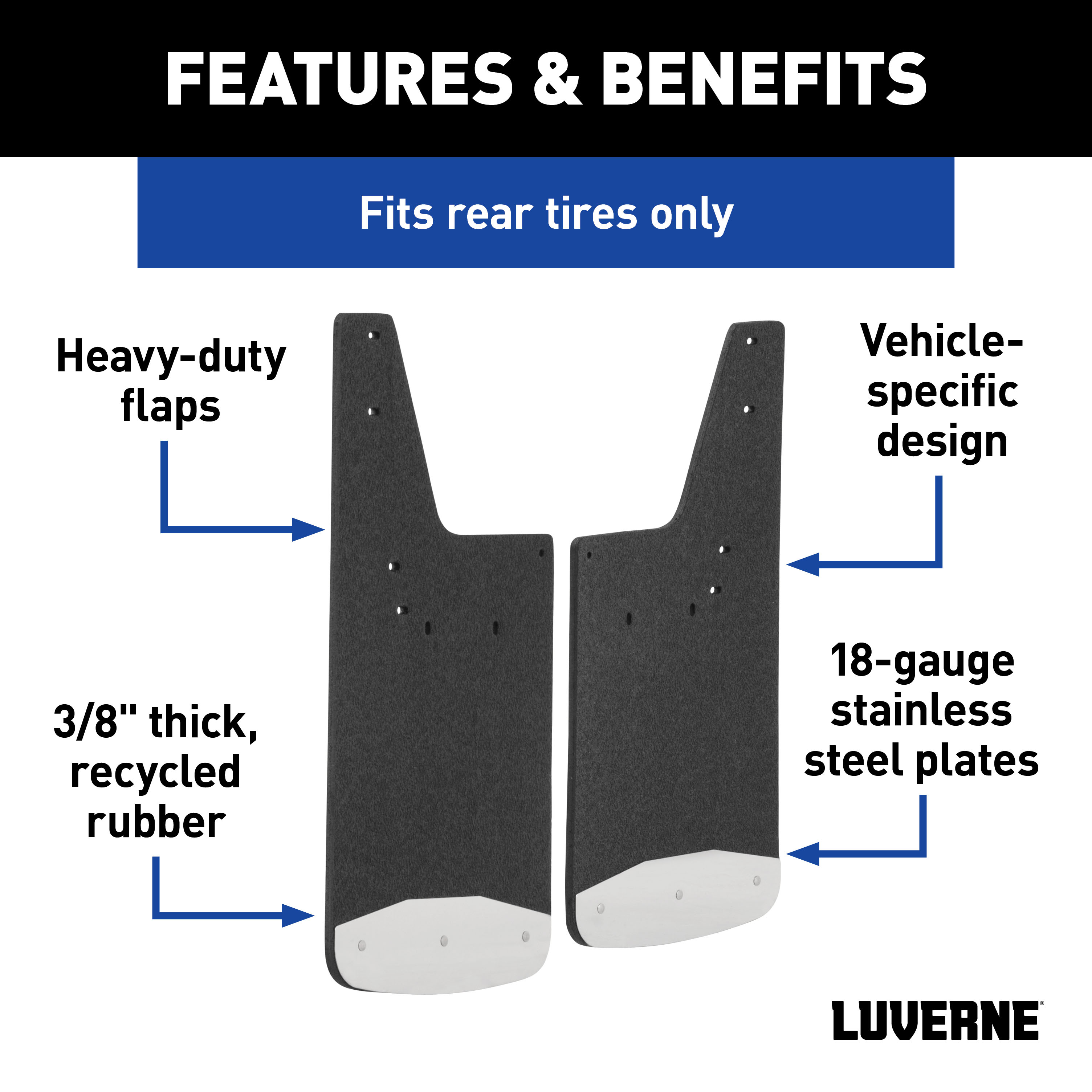LUVERNE Rear 12" x 23" Rubber Mud Guards, Select Dodge, Ram 1500, 2500, 3500 (2 Flaps) 250933 thumbnail 2