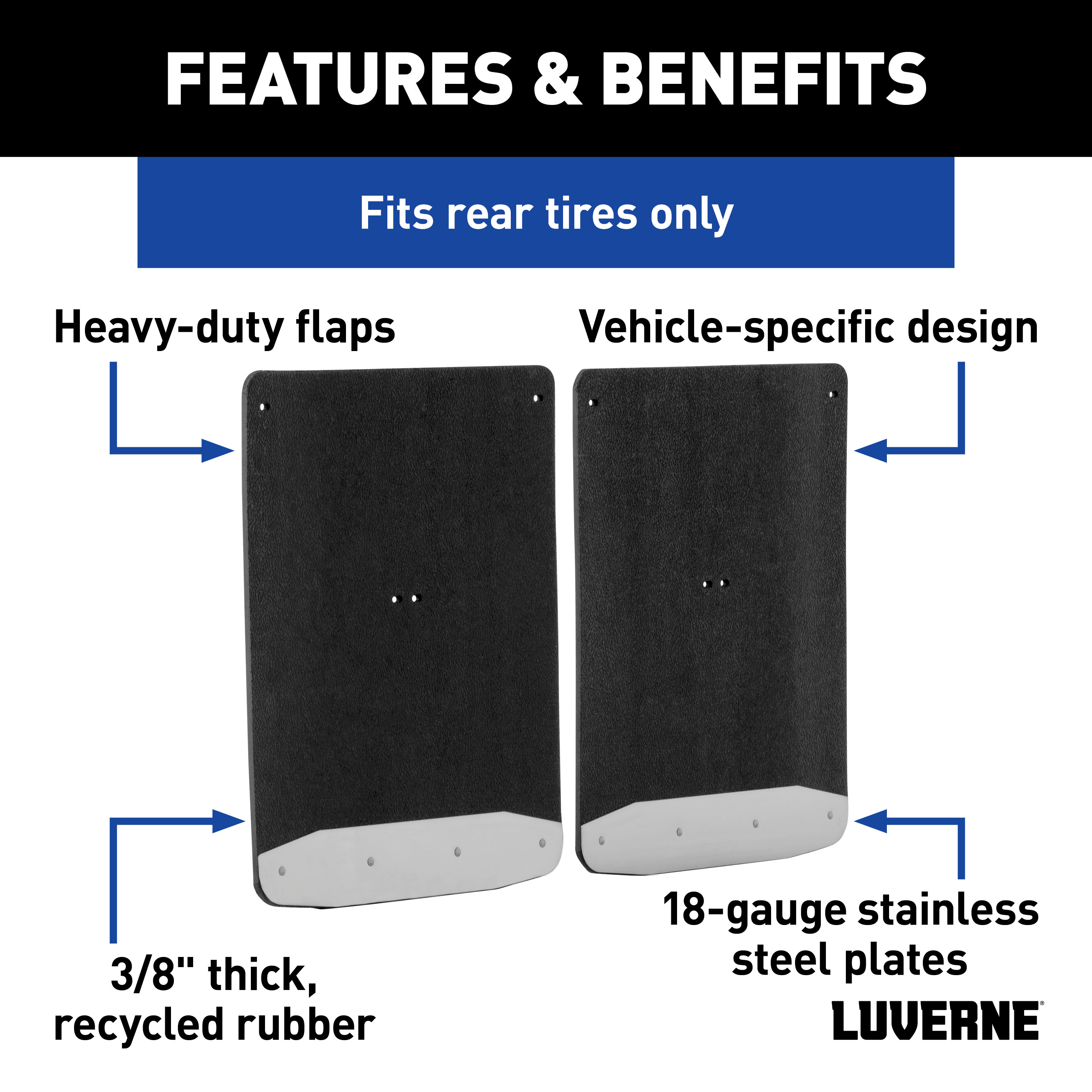 LUVERNE Rear Dually 20" x 23" Rubber Mud Guards, Select Ford F-350, F-450 (2 Flaps) 251724 thumbnail 2