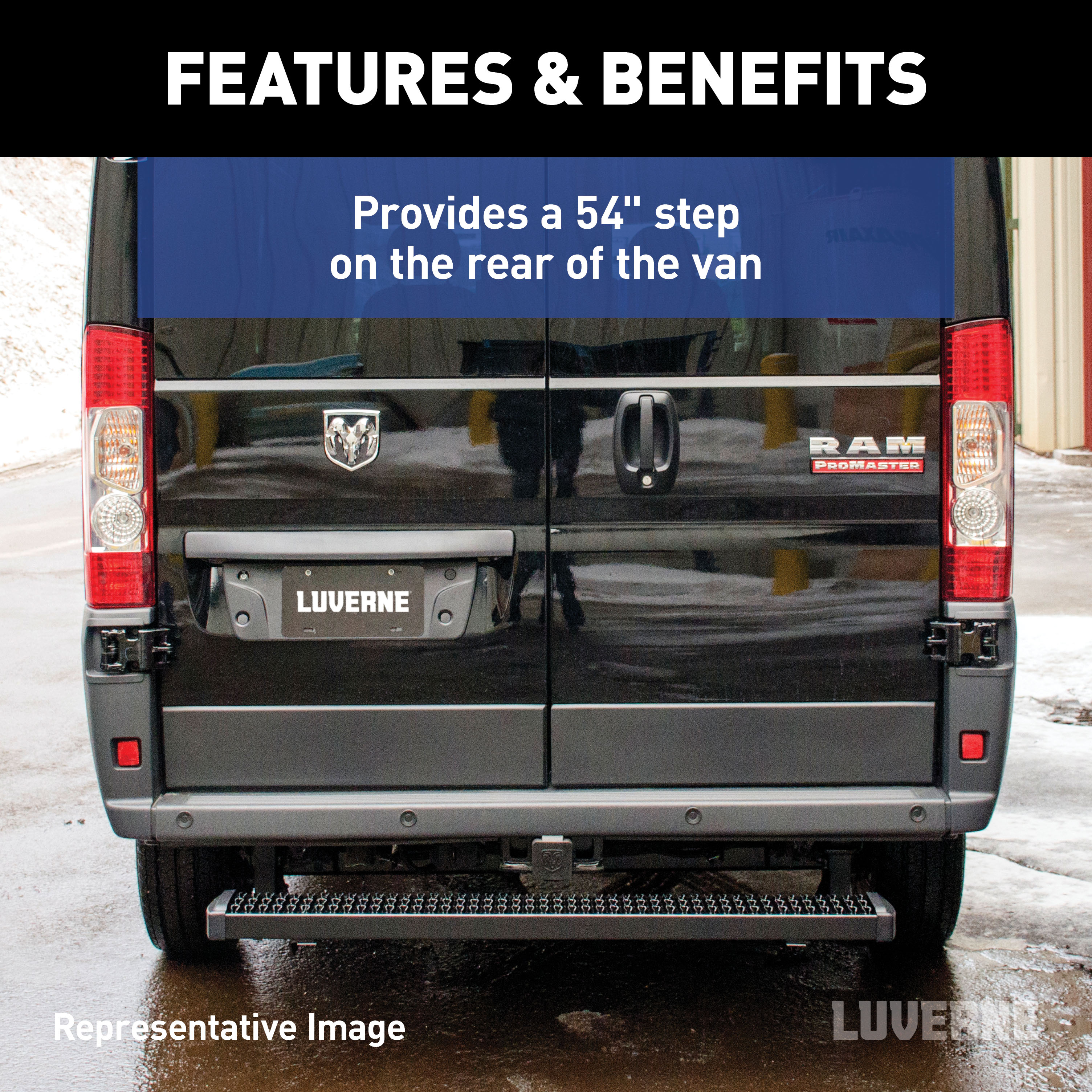LUVERNE Grip Step 7" x 54" Black Aluminum Rear Step Fleet Kit, Select Ram ProMaster 415254-401478-0 thumbnail 2
