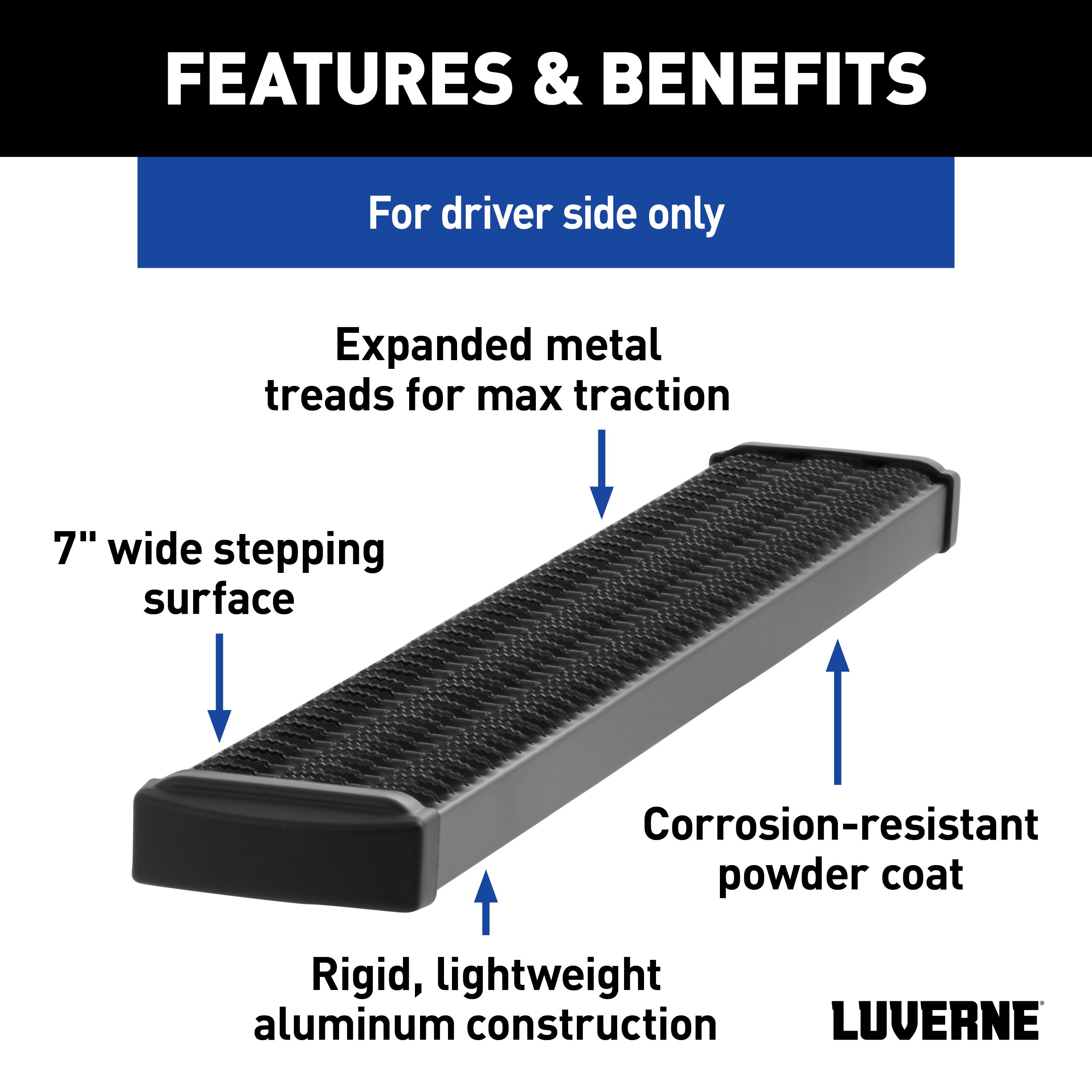 LUVERNE Grip Step 7" x 36" Black Aluminum Driver-Side Running Board, Select ProMaster 415236-401470 thumbnail 8