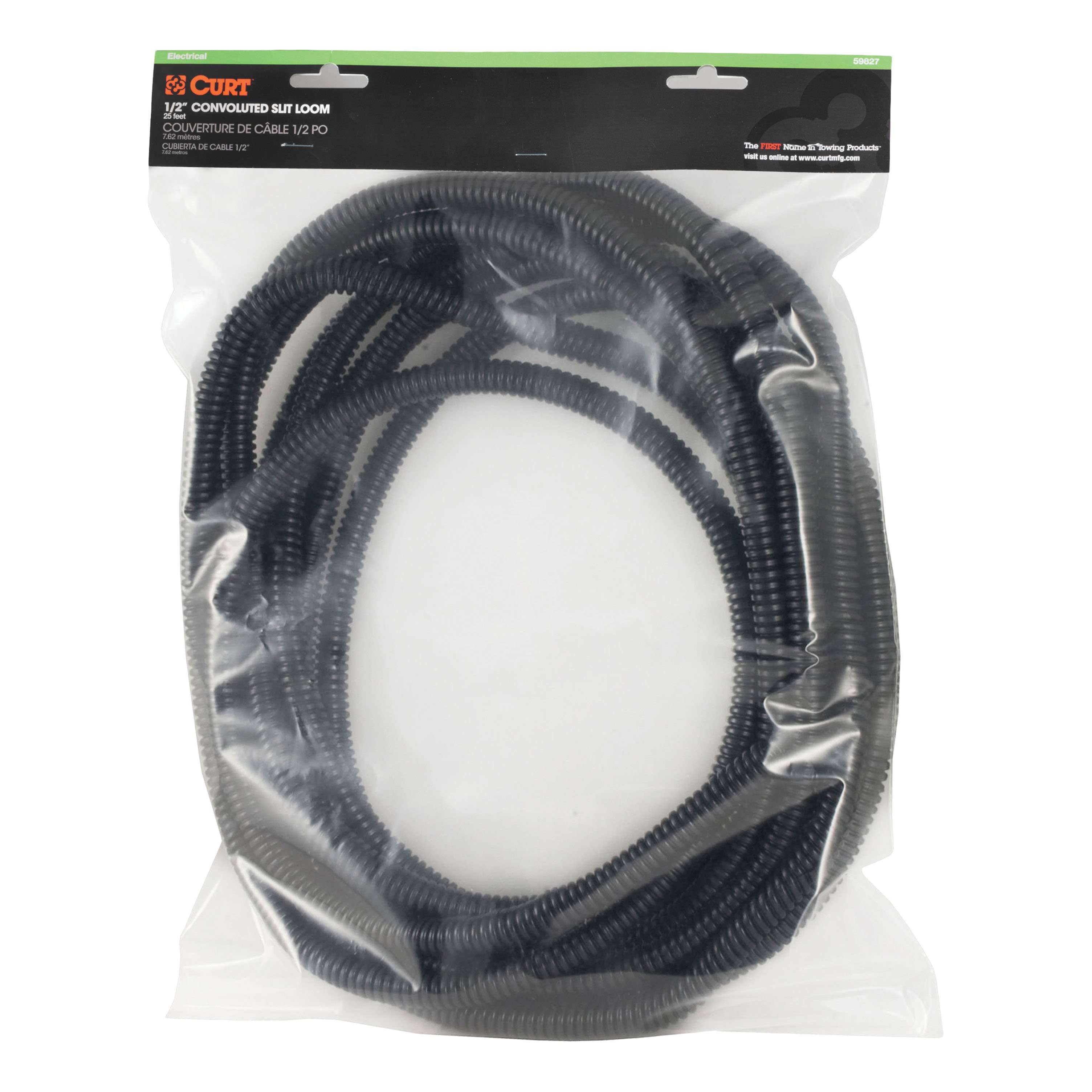CURT 59827 1/2-Inch x 25-Foot Black Plastic Automotive Trailer Wire Protection Sleeve Wrap thumbnail 0