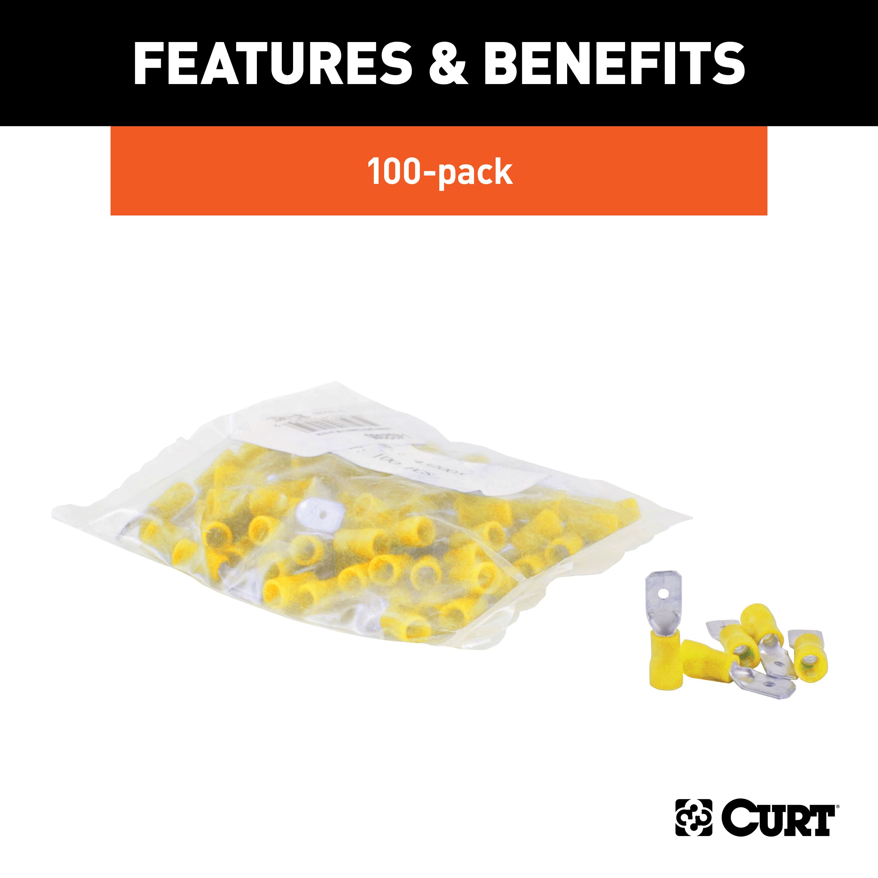 CURT 59433 12-10 Gauge Yellow Vinyl-Insulated Male Wire Quick Connectors, 100-Pack thumbnail 2