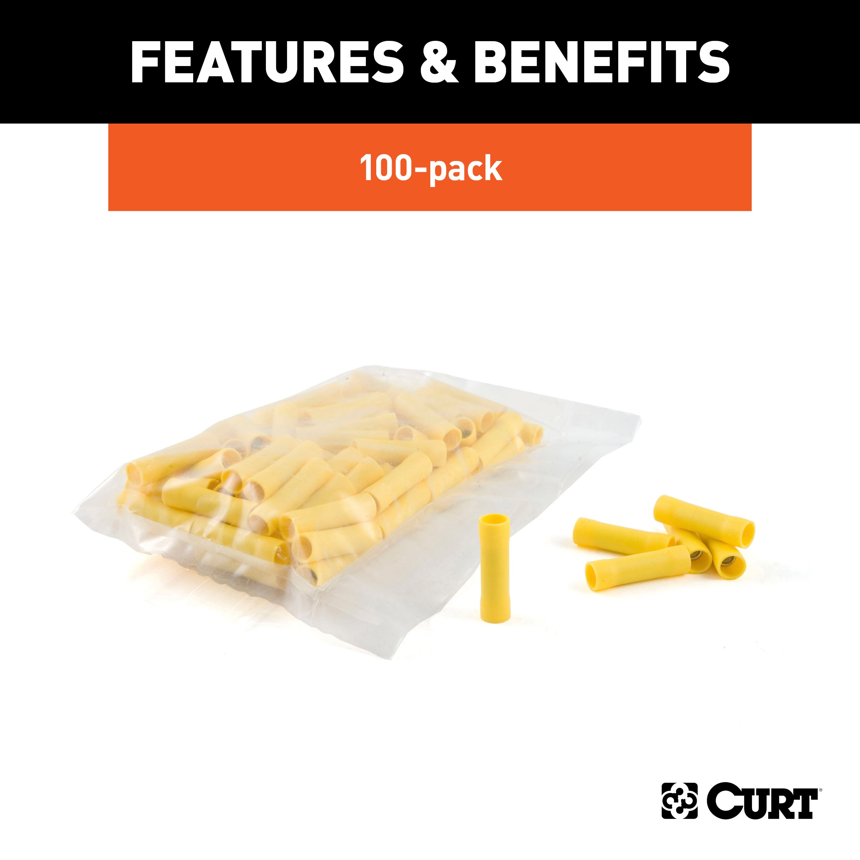 CURT 59423 12-10 Gauge Yellow Vinyl-Insulated Wire Butt Connectors, 100-Pack thumbnail 2