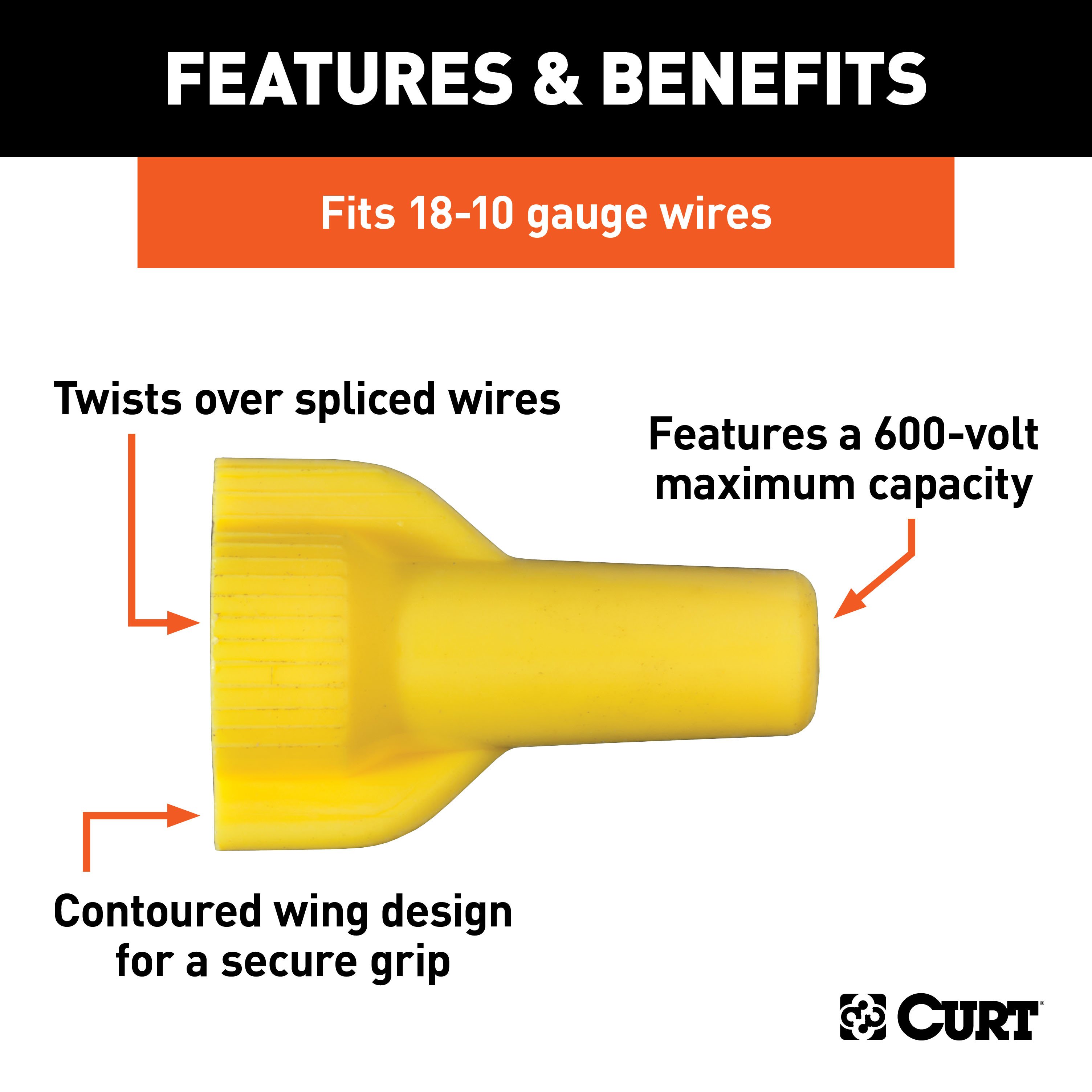 CURT 59901 18-10 Gauge Yellow Twist-On Wire Connectors, 600 Volts Max, 100-Pack thumbnail 1