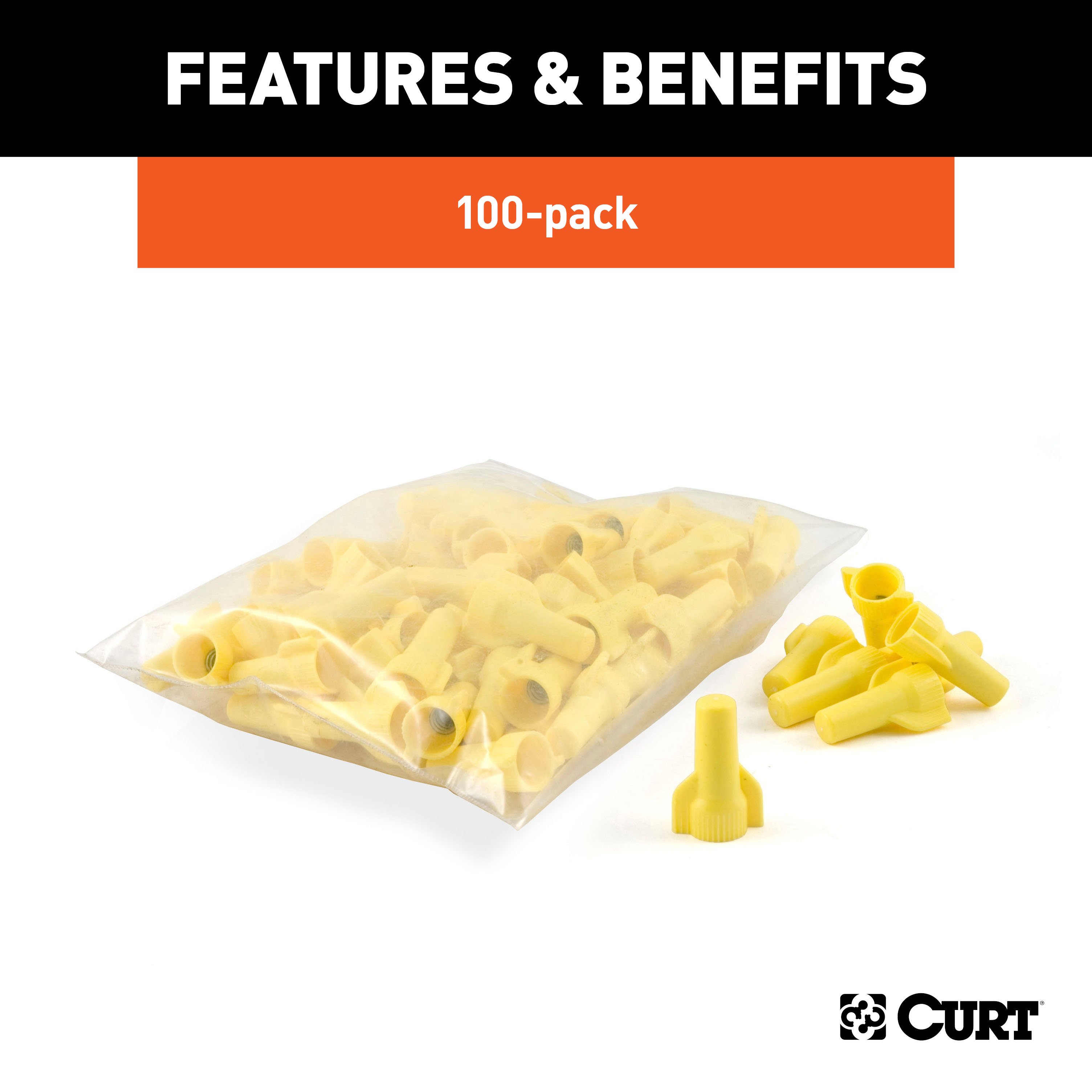 CURT 59901 18-10 Gauge Yellow Twist-On Wire Connectors, 600 Volts Max, 100-Pack thumbnail 2