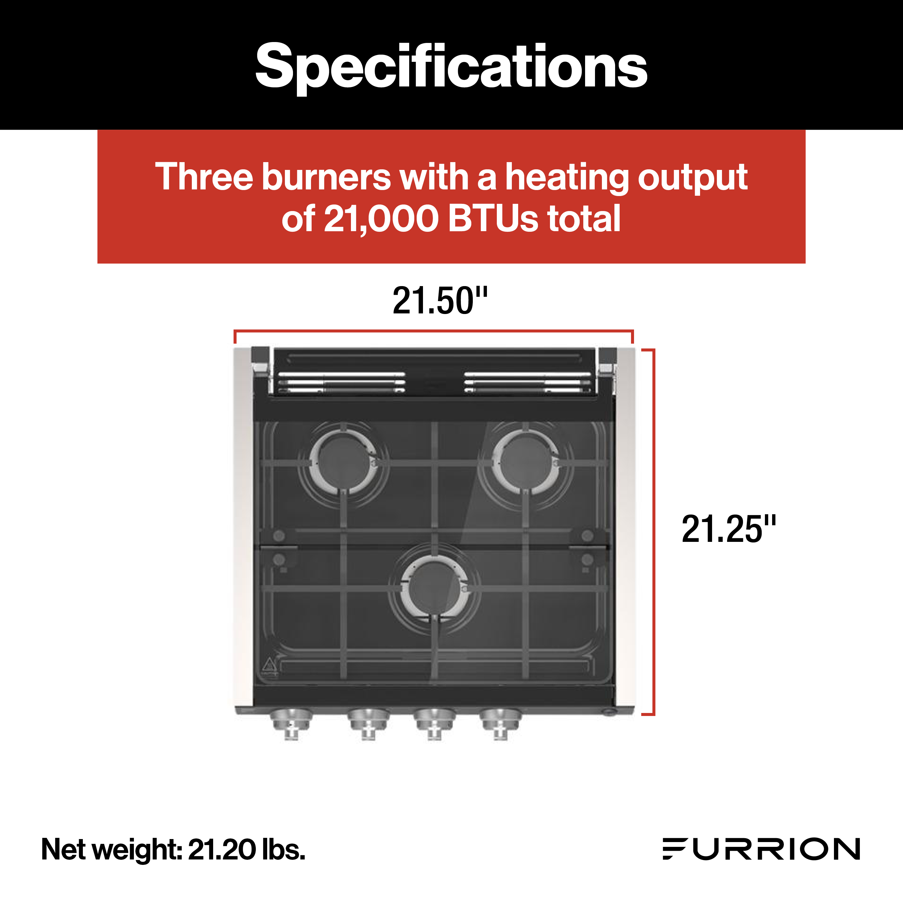 Furrion 3-Burner Gas RV Cooktop with Glass Cover - 20" Black, Rocker Switch #FGHWCLDA-BL thumbnail 1