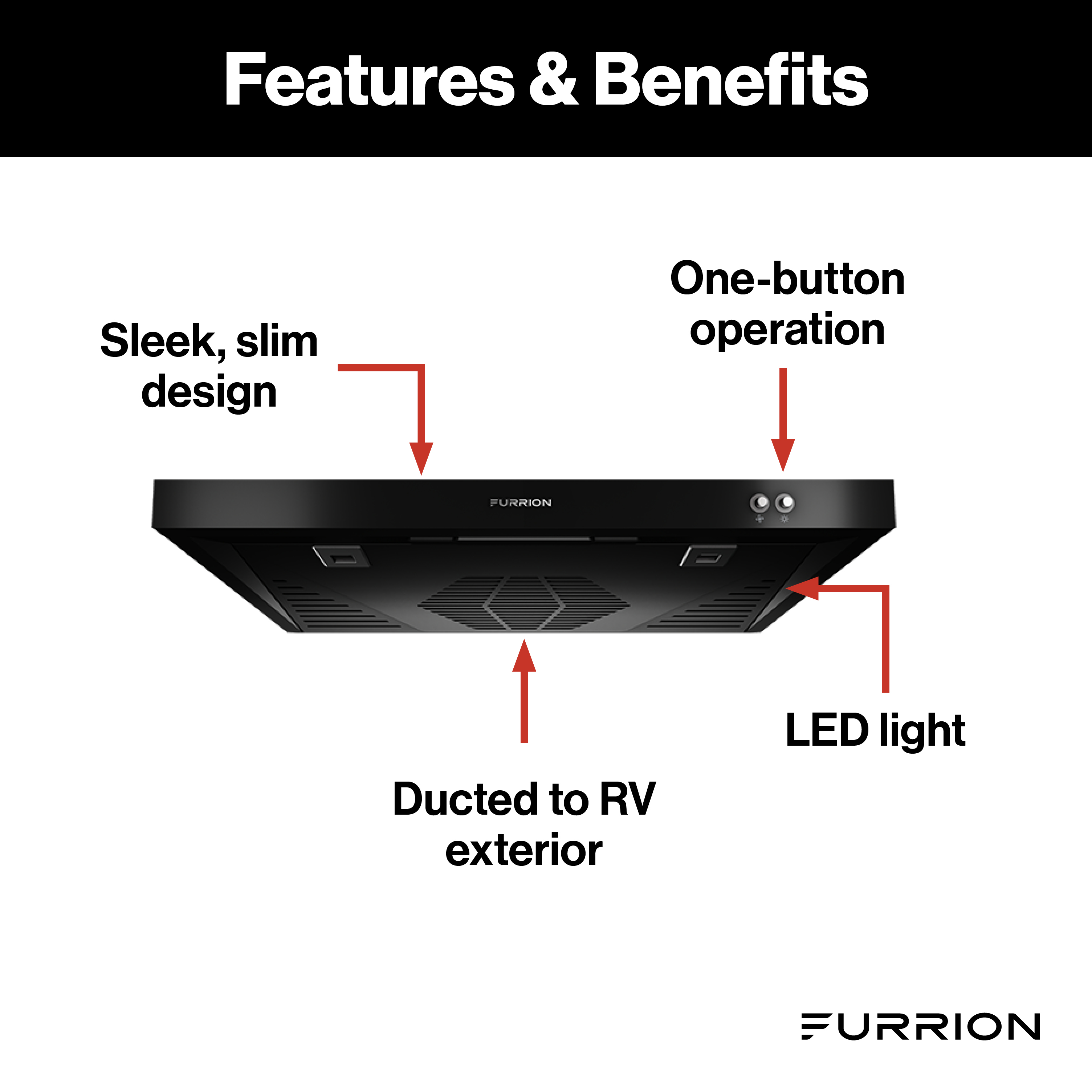 Furrion 12V Ductless RV Range Hood with Charcoal Filter - Black #FHO23SACRV-BL thumbnail 2